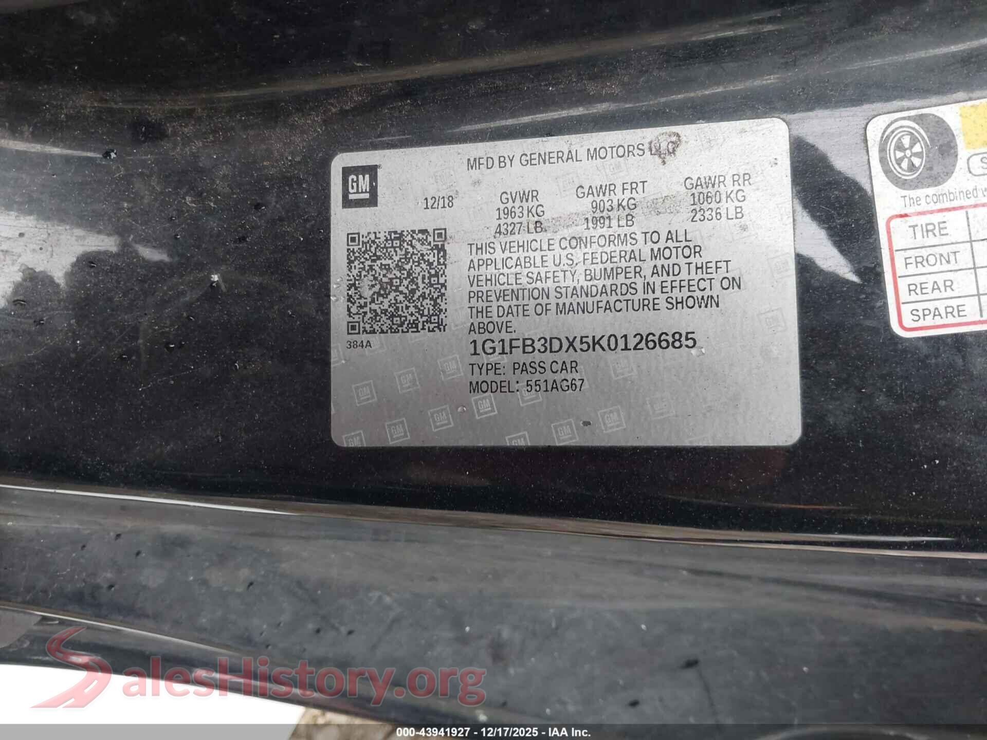 2019 CHEVROLET CAMARO VIN 1G1FB3DX5K0126685, engine bay
