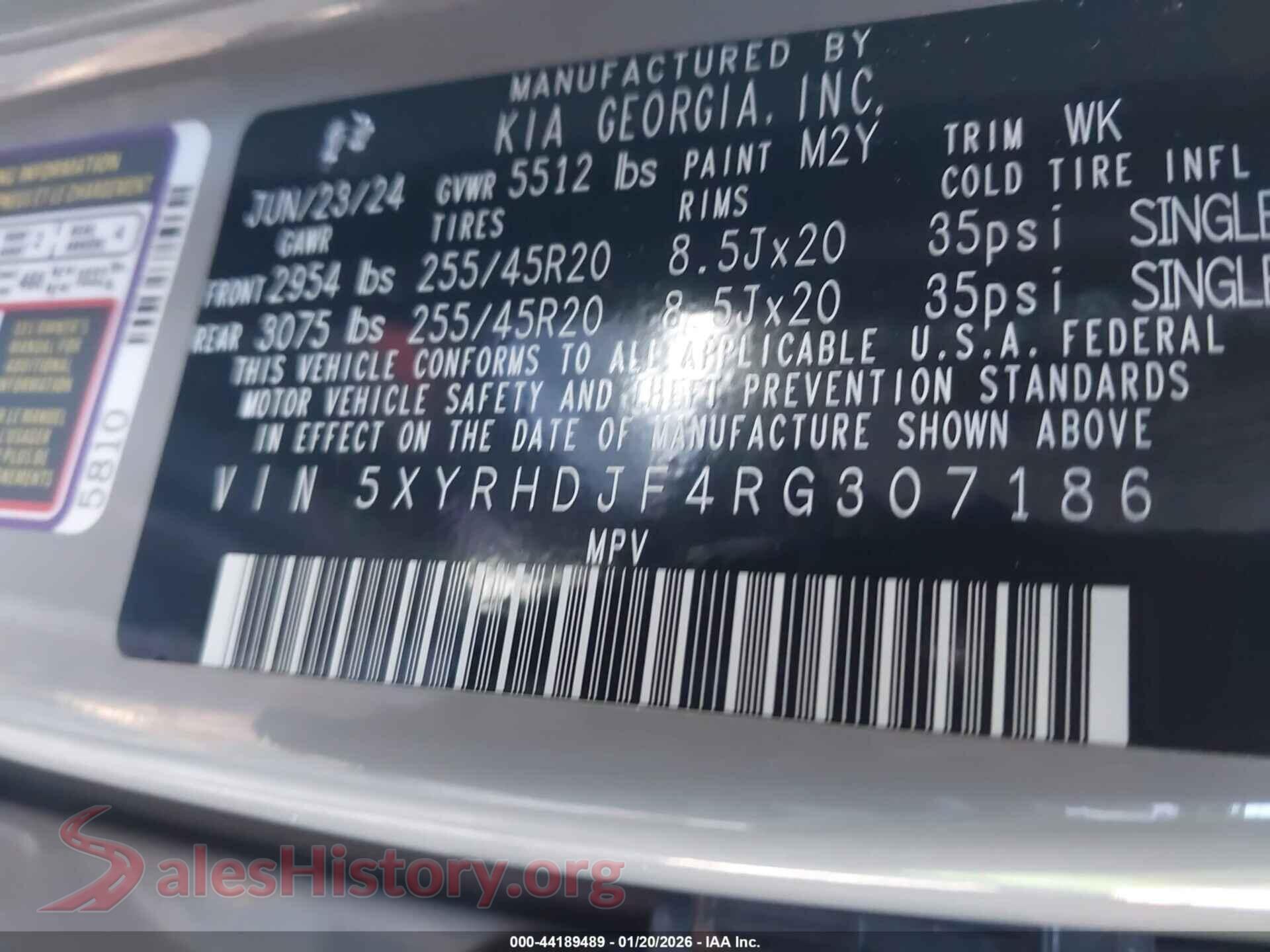 2024 KIA SORENTO VIN 5XYRHDJF4RG307186, engine bay