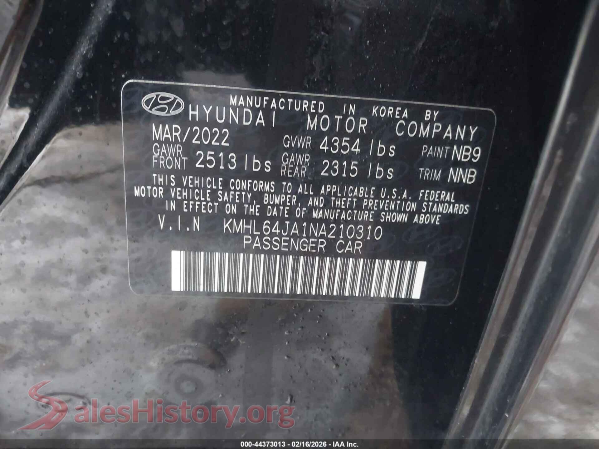 2022 HYUNDAI SONATA VIN KMHL64JA1NA210310, engine bay