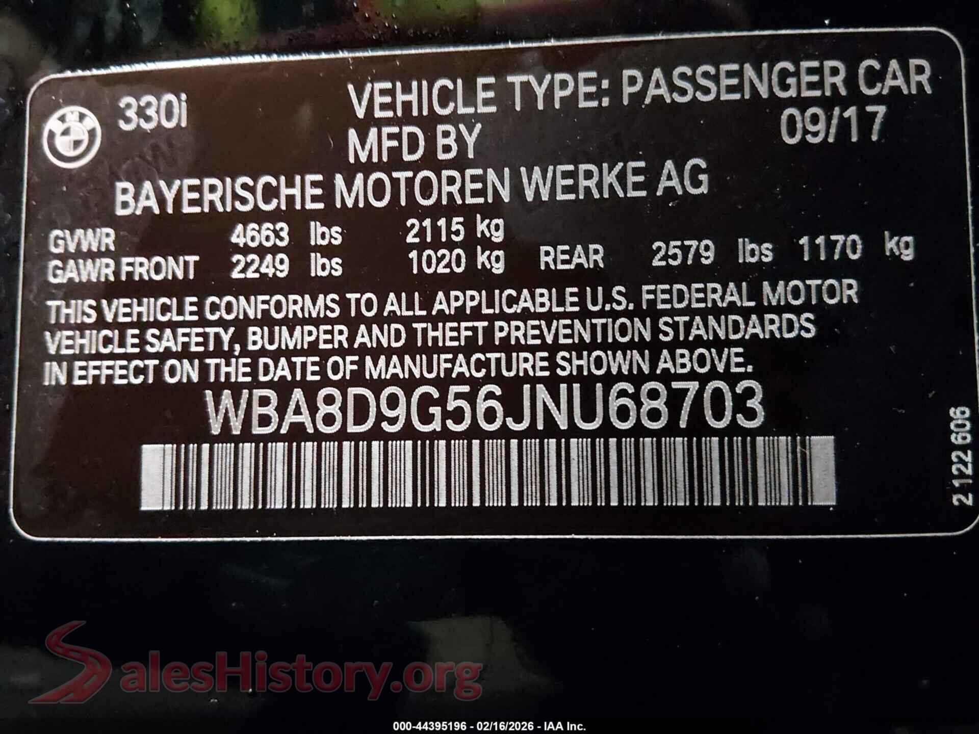 2018 BMW 330I VIN WBA8D9G56JNU68703, engine bay