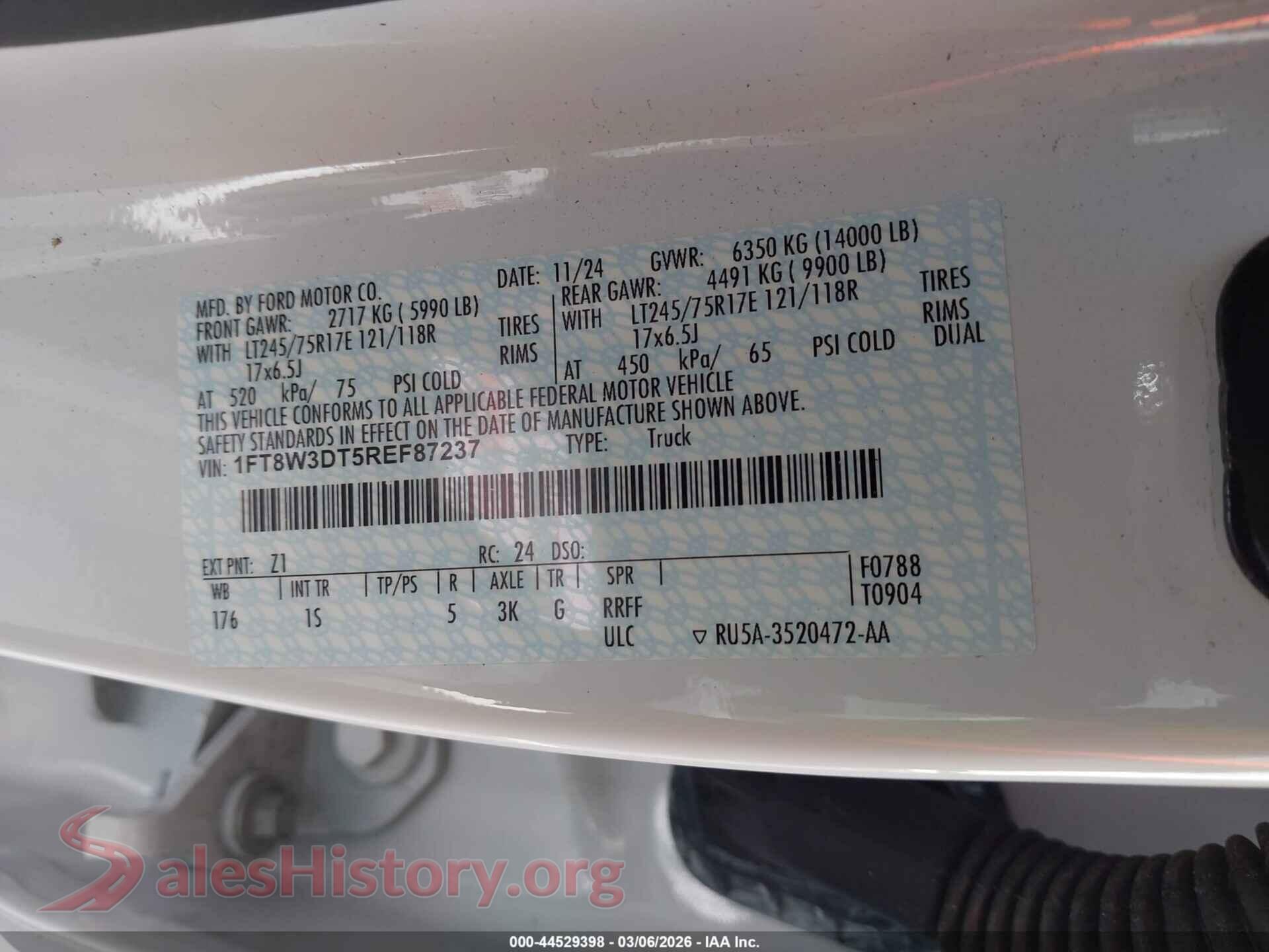 2024 FORD F-350 VIN 1FT8W3DT5REF87237, engine bay