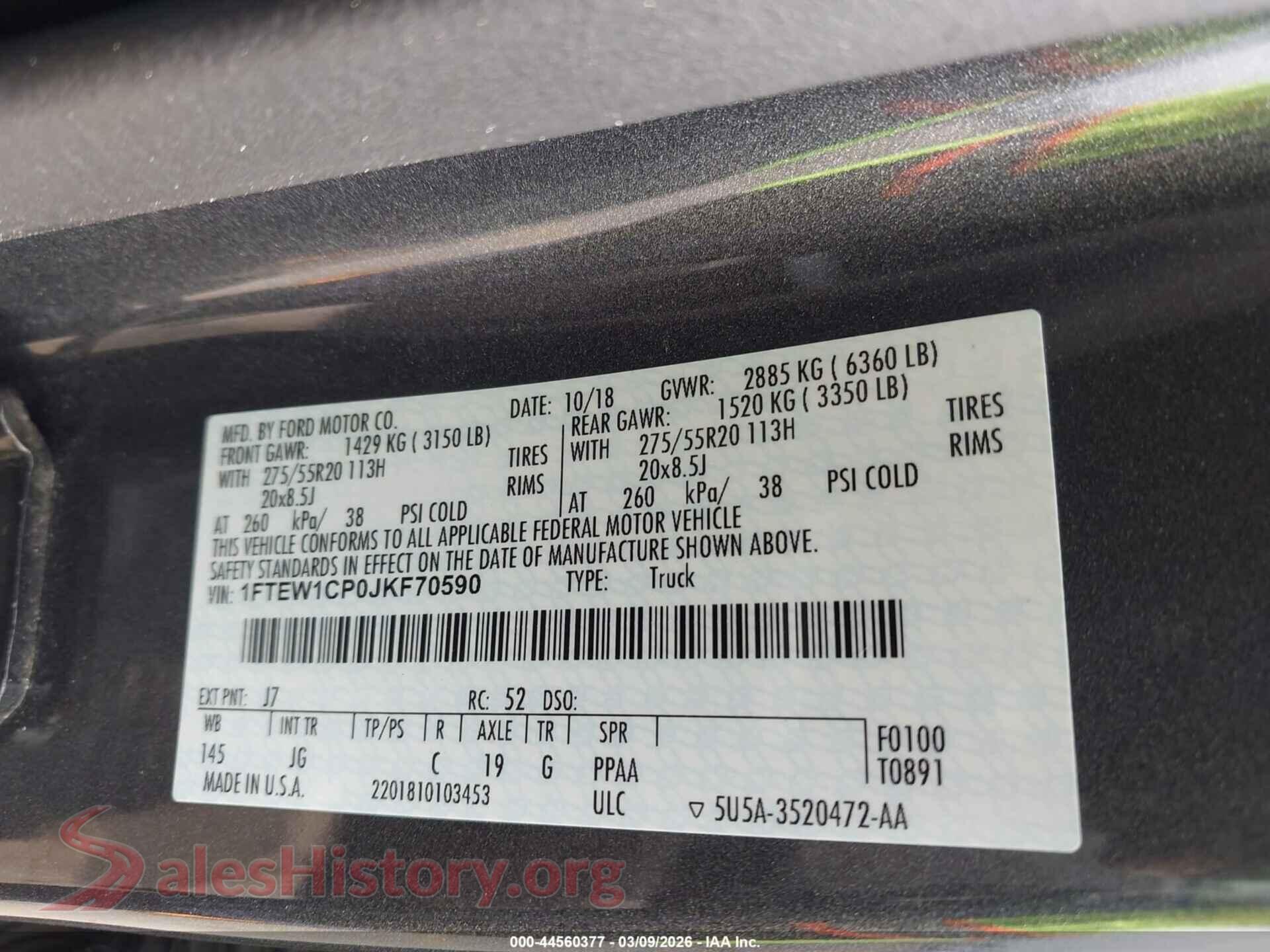 2018 FORD F-150 VIN 1FTEW1CP0JKF70590, engine bay
