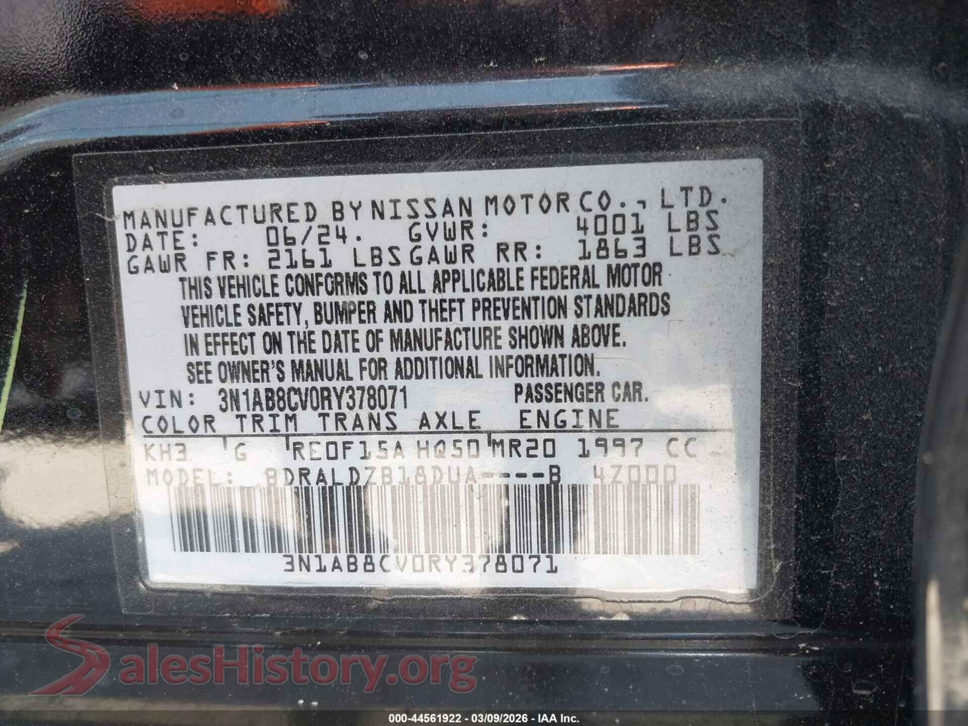 2024 NISSAN SENTRA VIN 3N1AB8CV0RY378071, engine bay