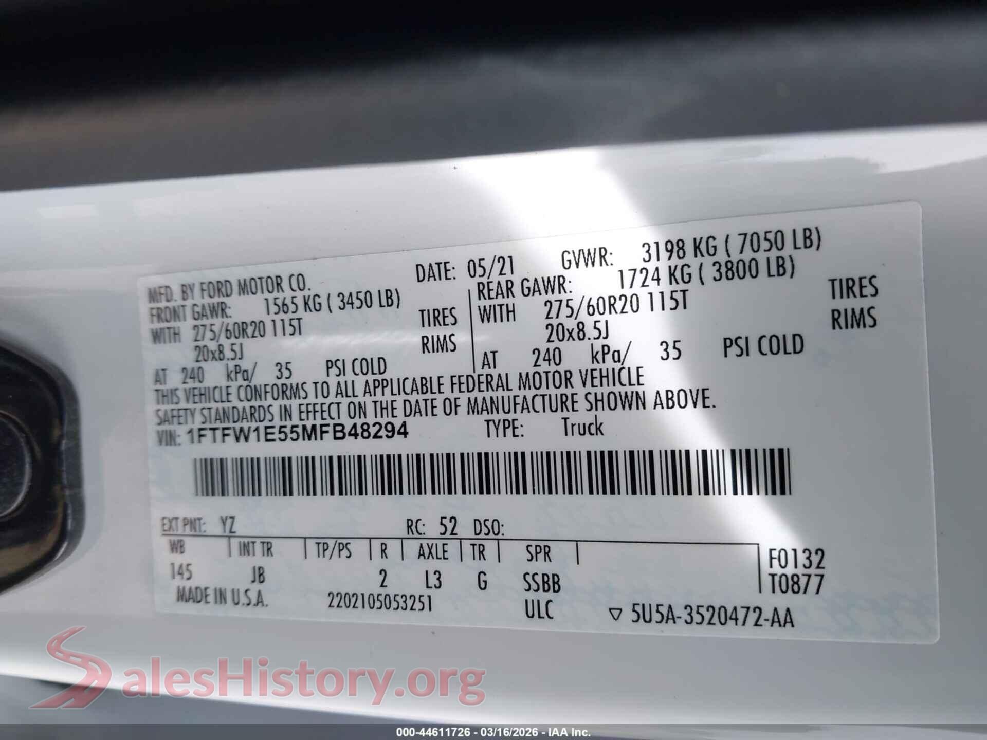 2021 FORD F-150 VIN 1FTFW1E55MFB48294, engine bay