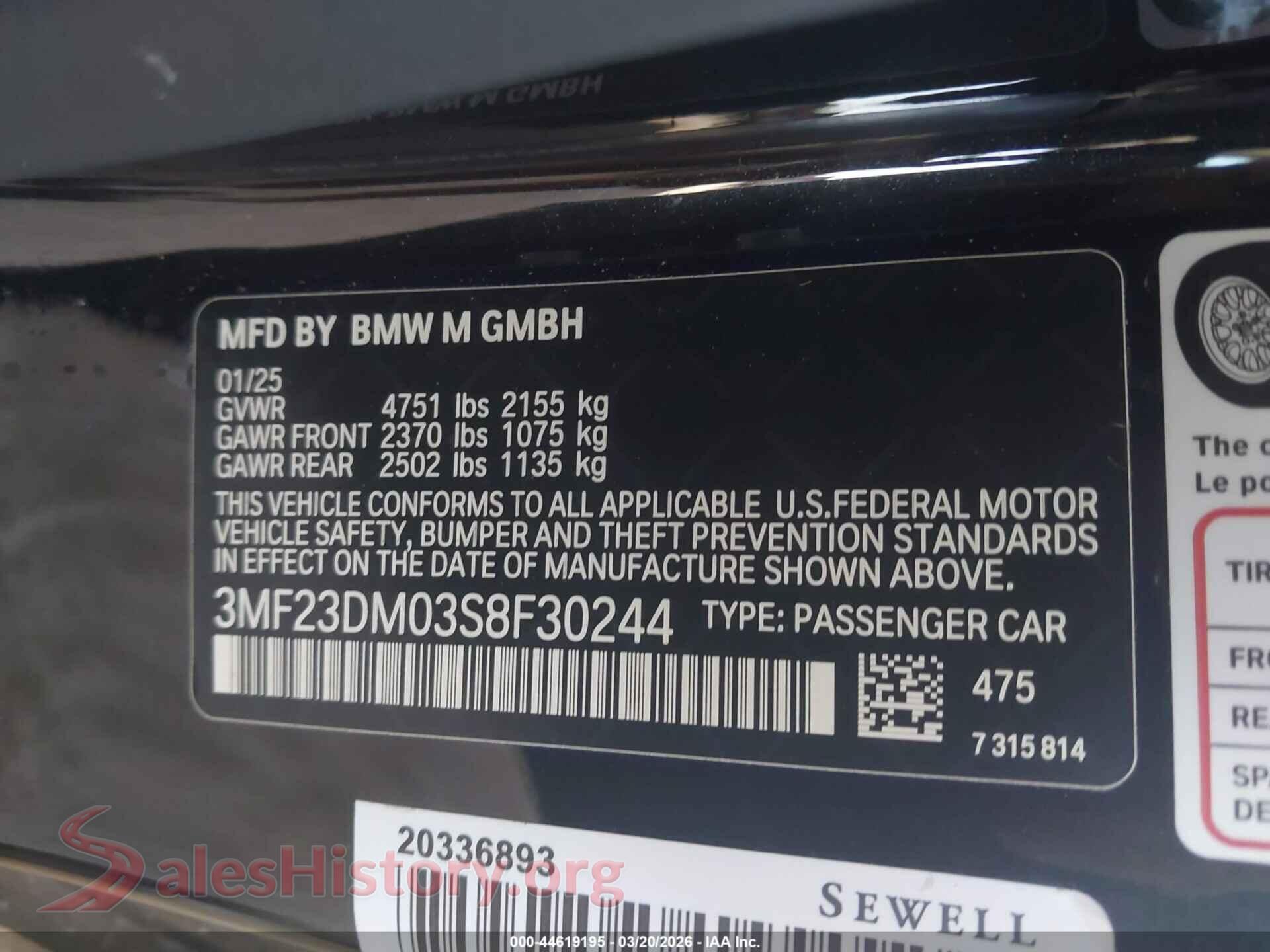 2025 BMW M2 VIN 3MF23DM03S8F30244, engine bay