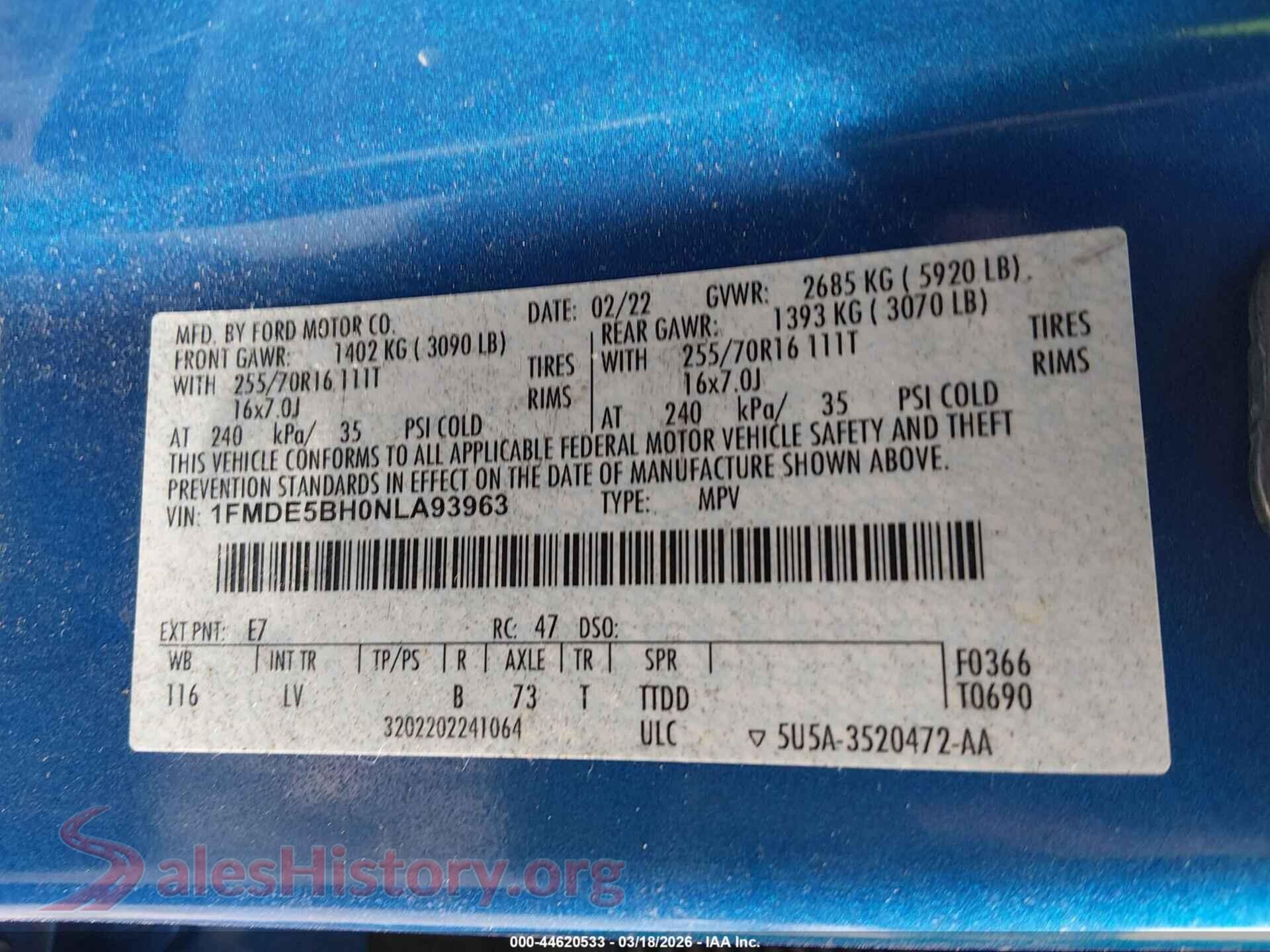 2022 FORD BRONCO VIN 1FMDE5BH0NLA93963, engine bay