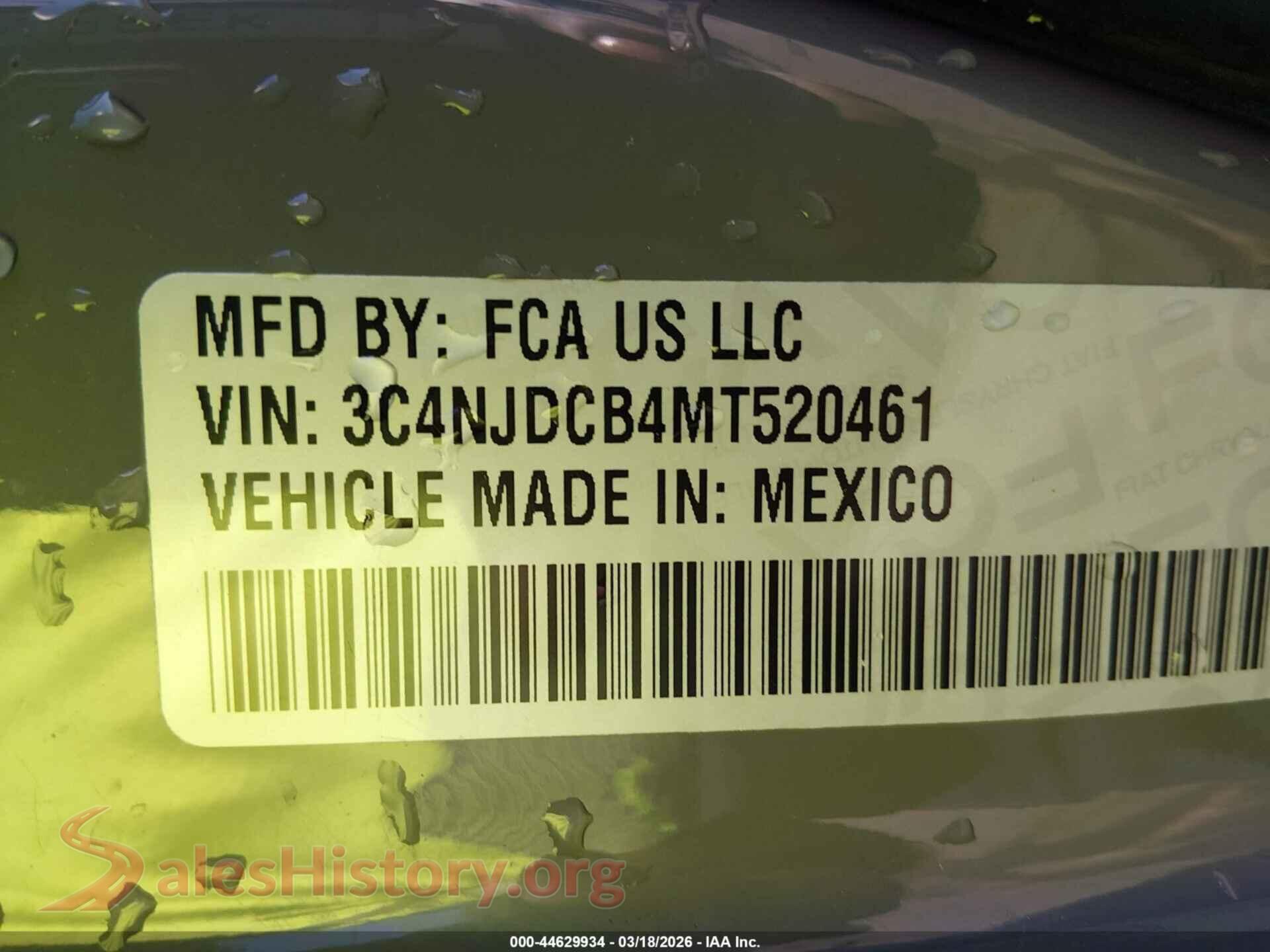 2021 JEEP COMPASS VIN 3C4NJDCB4MT520461, engine bay