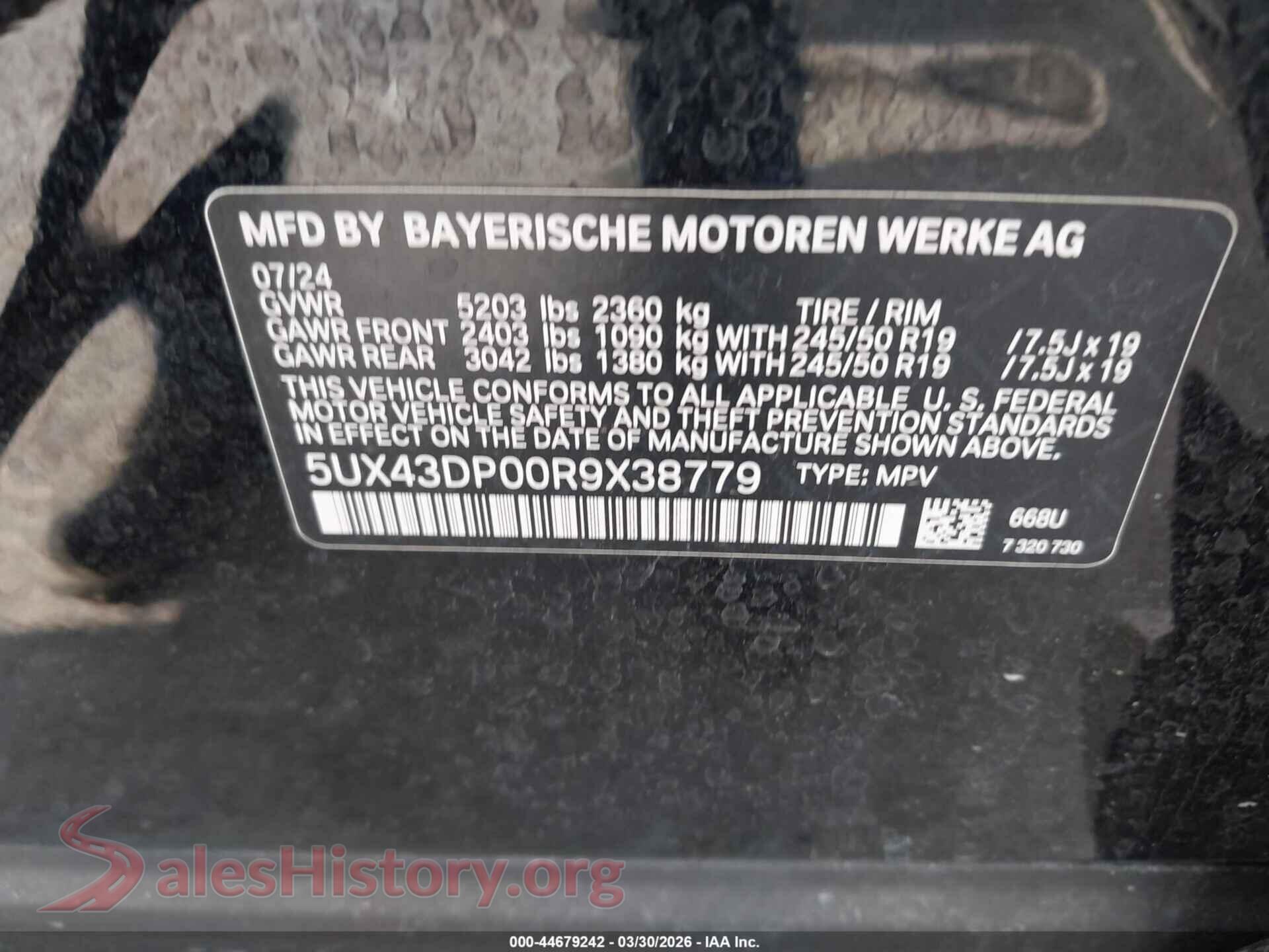 2024 BMW X3 VIN 5UX43DP00R9X38779, engine bay