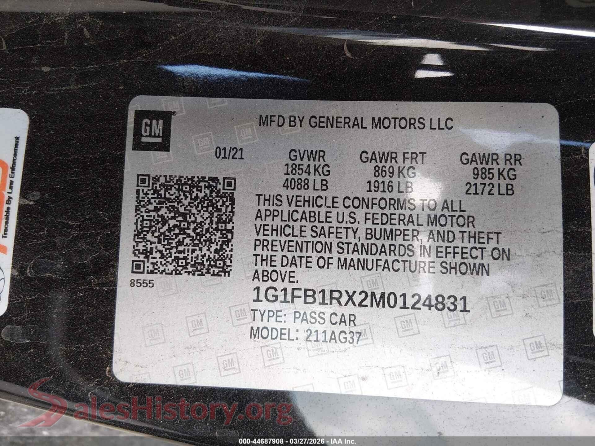 2021 CHEVROLET CAMARO VIN 1G1FB1RX2M0124831, engine bay