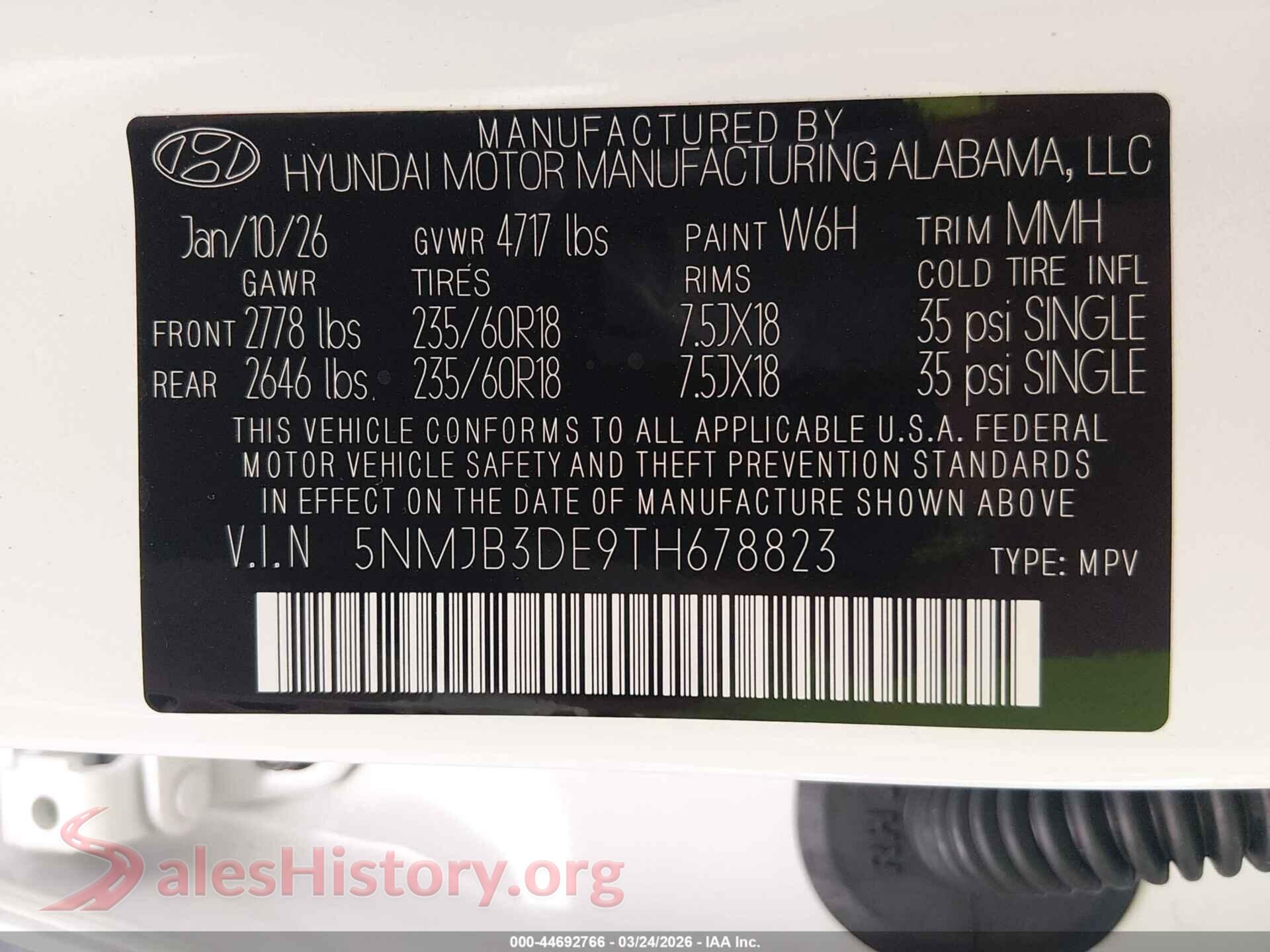 2026 HYUNDAI TUCSON VIN 5NMJB3DE9TH678823, engine bay