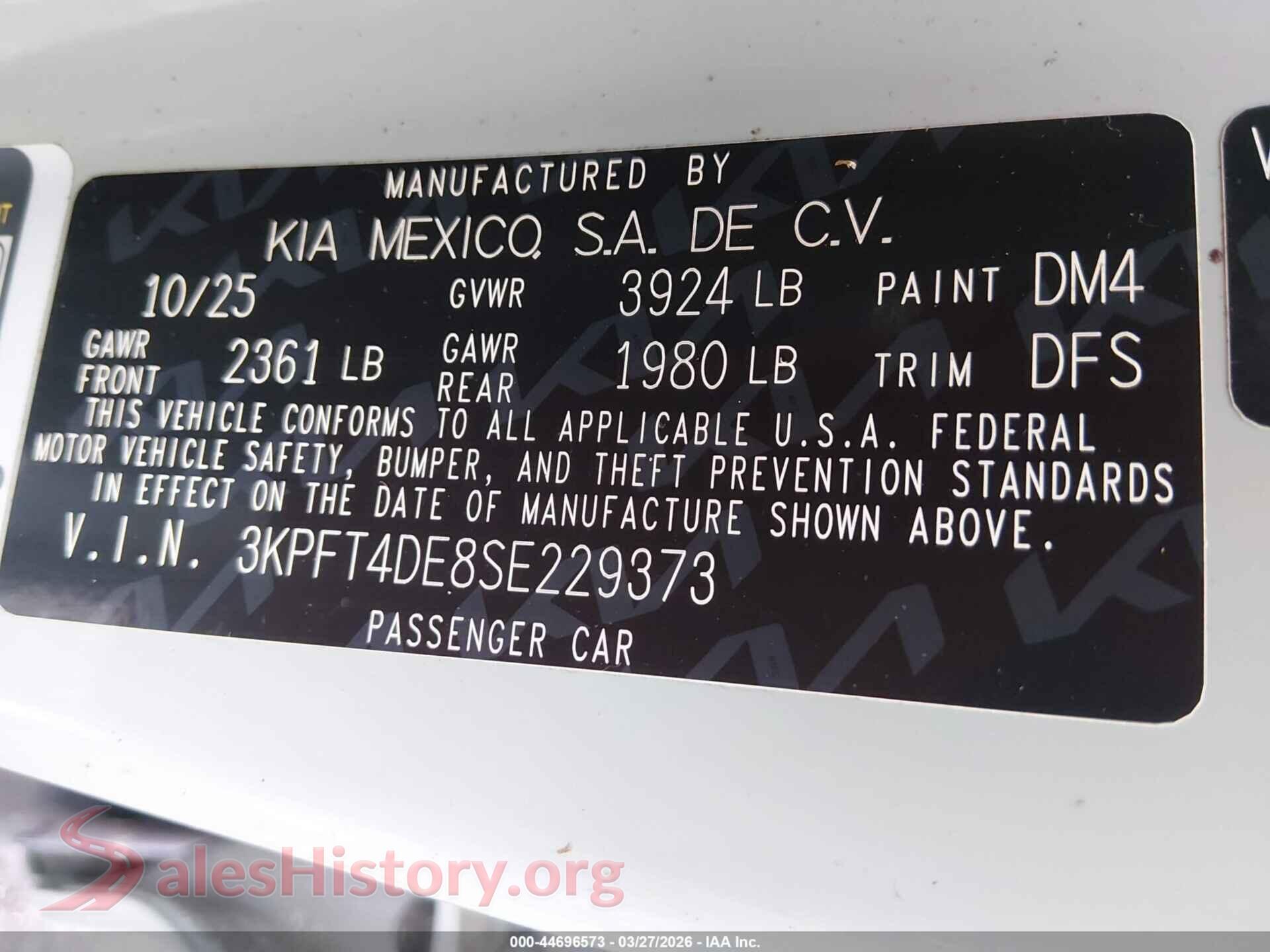 2025 KIA K4 VIN 3KPFT4DE8SE229373, engine bay