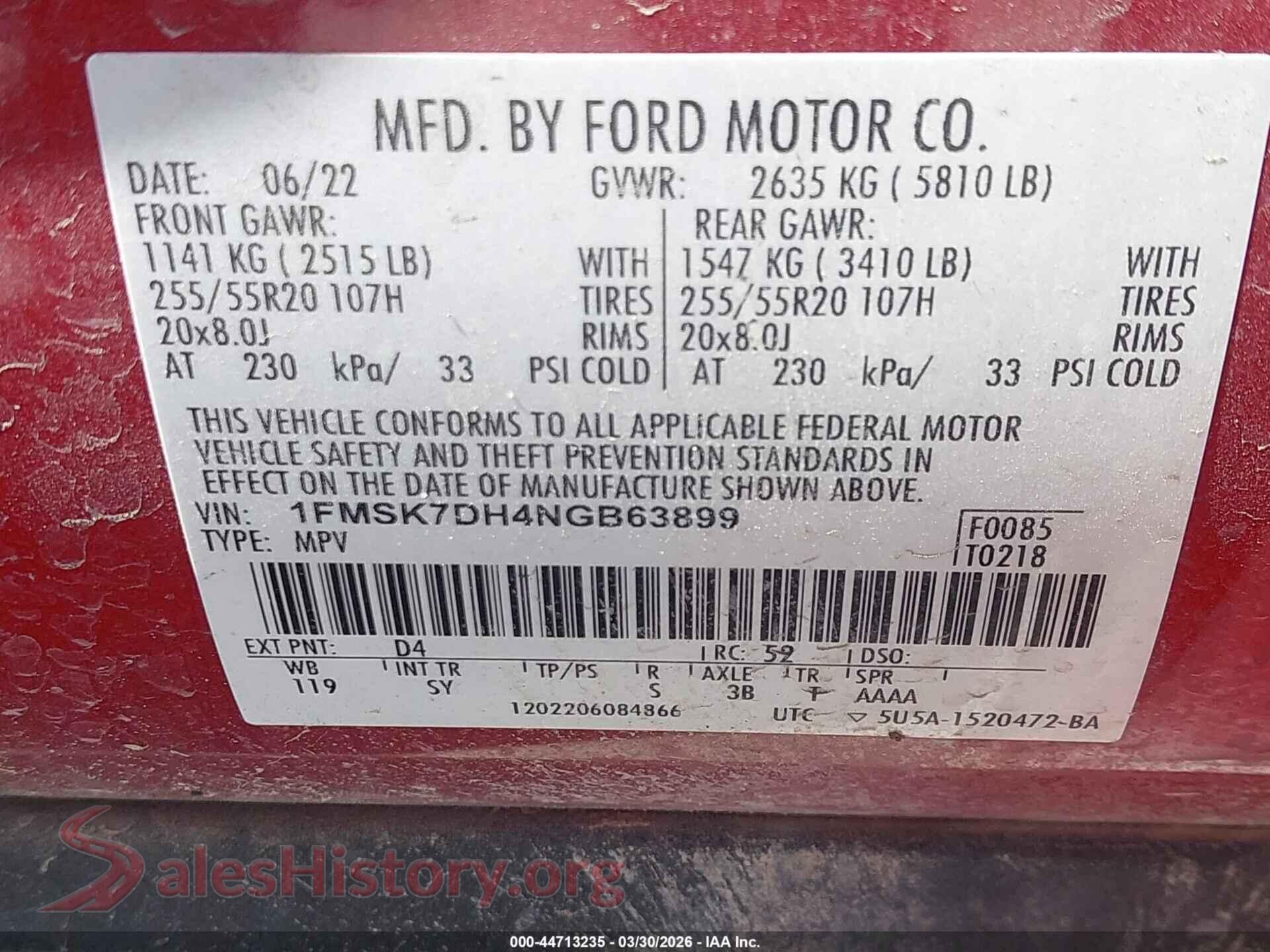 2022 FORD EXPLORER VIN 1FMSK7DH4NGB63899, engine bay