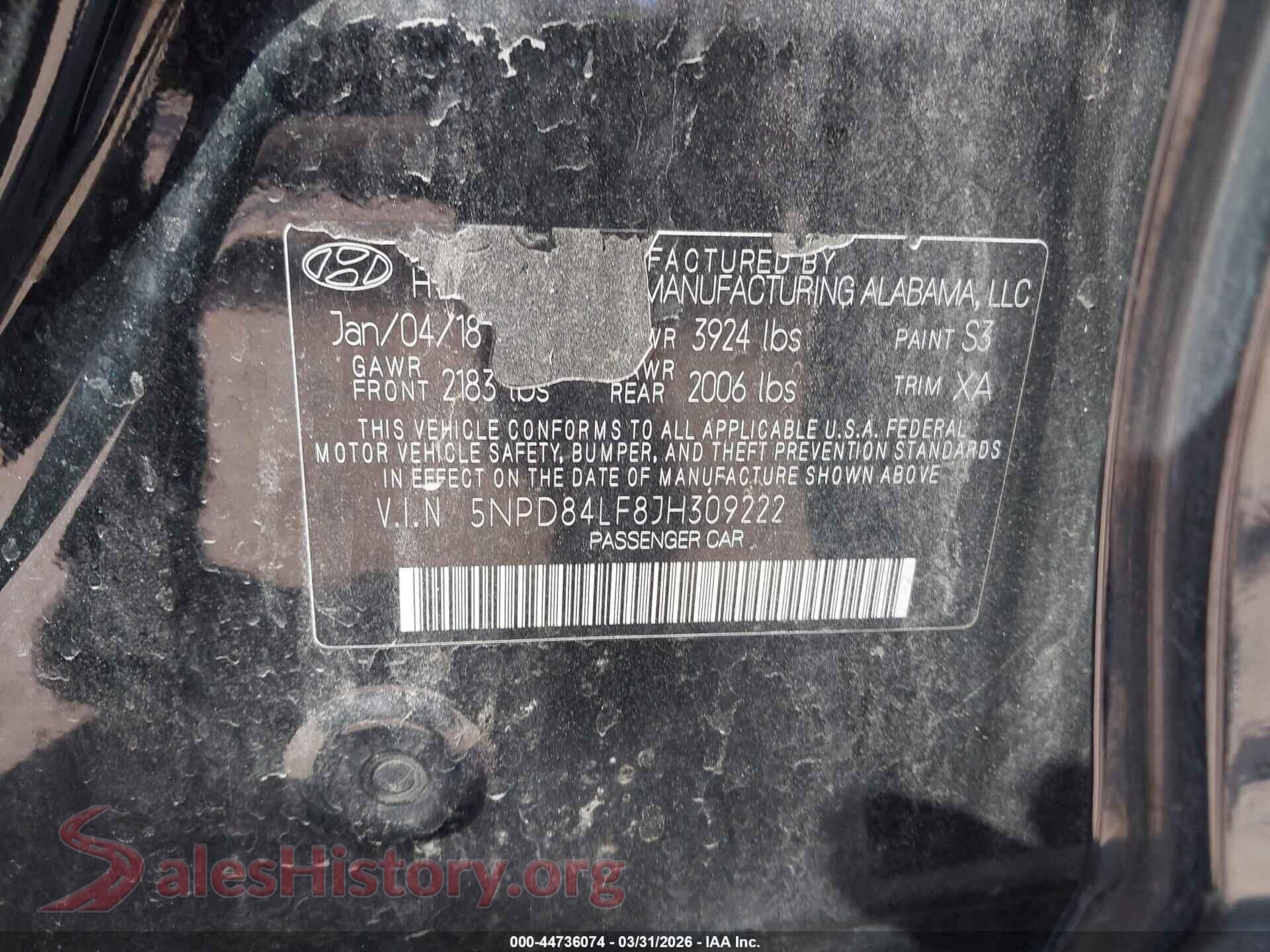 2018 HYUNDAI ELANTRA VIN 5NPD84LF8JH309222, engine bay