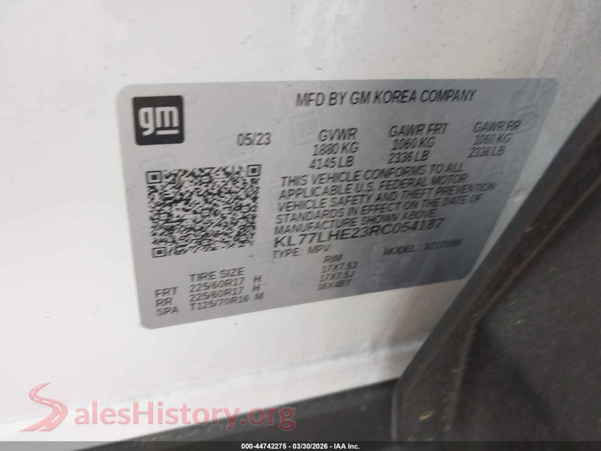 2024 CHEVROLET TRAX VIN KL77LHE23RC054187, engine bay