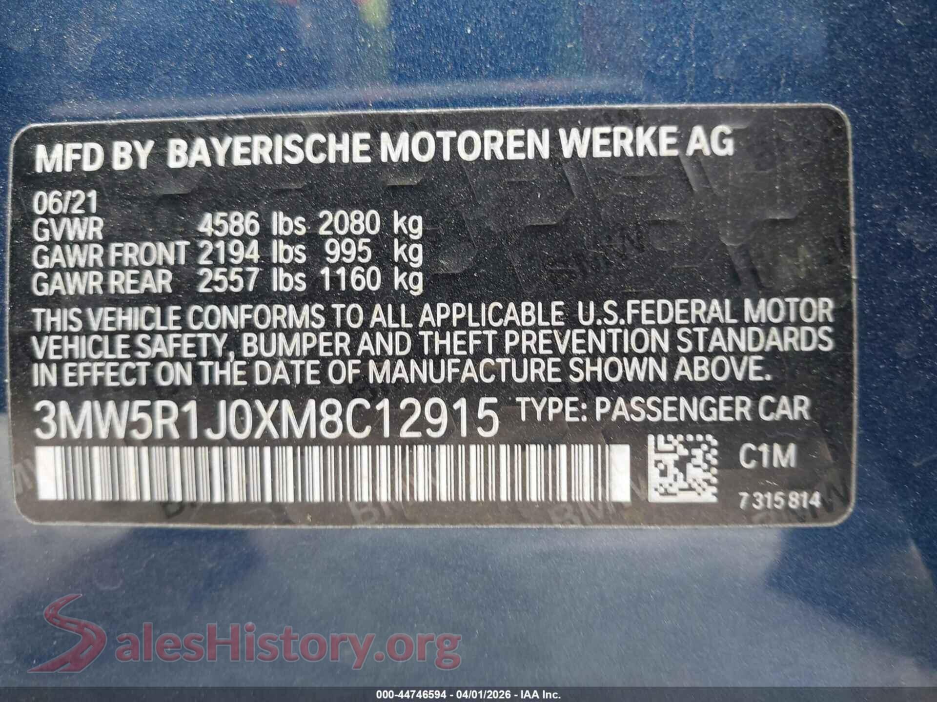 2021 BMW 330I VIN 3MW5R1J0XM8C12915, engine bay