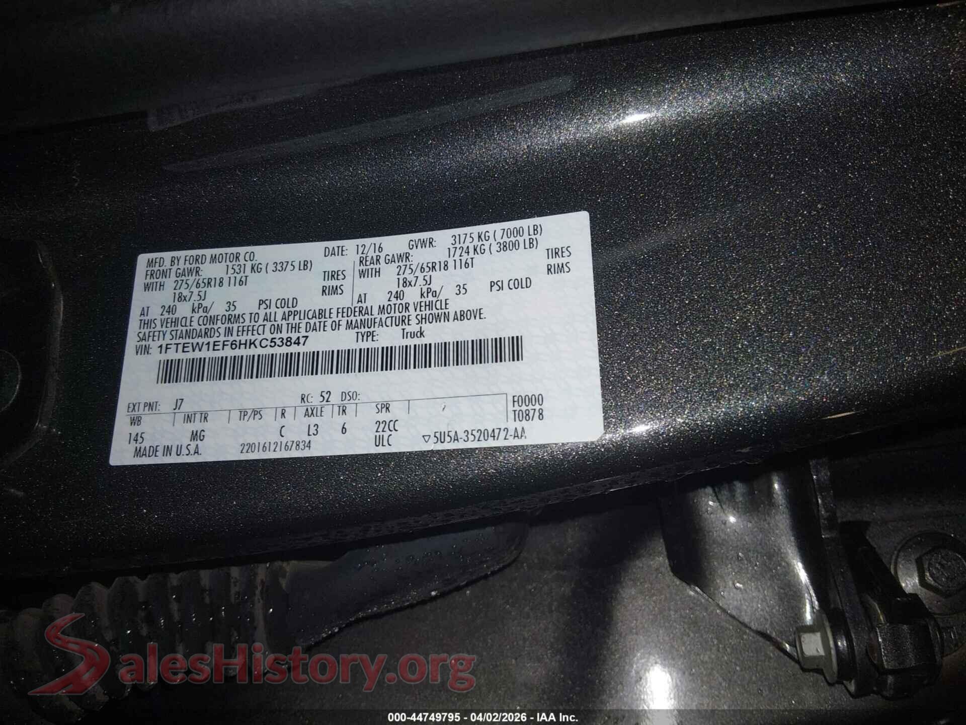 2017 FORD F-150 VIN 1FTEW1EF6HKC53847, engine bay