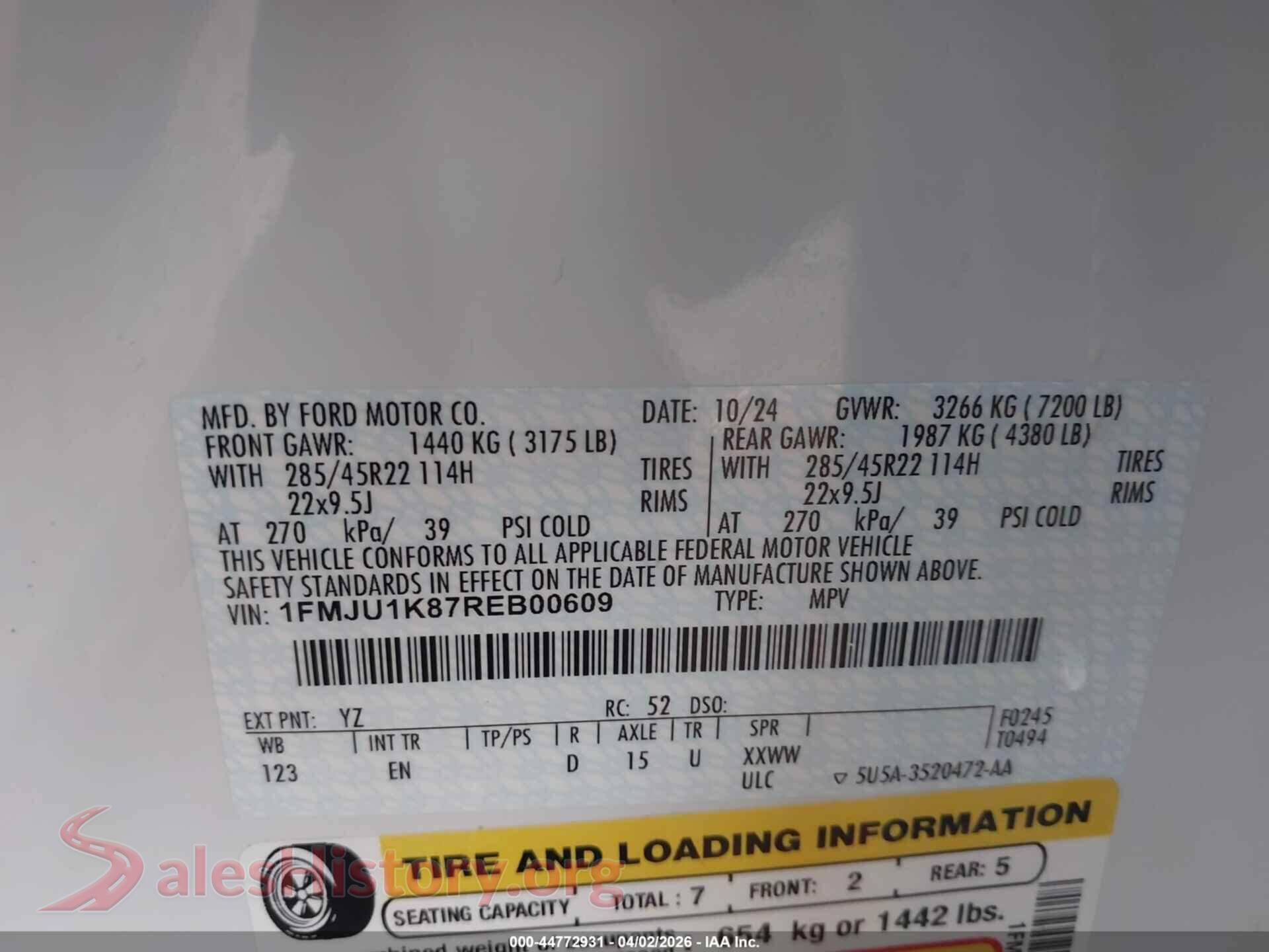 2024 FORD EXPEDITION VIN 1FMJU1K87REB00609, engine bay