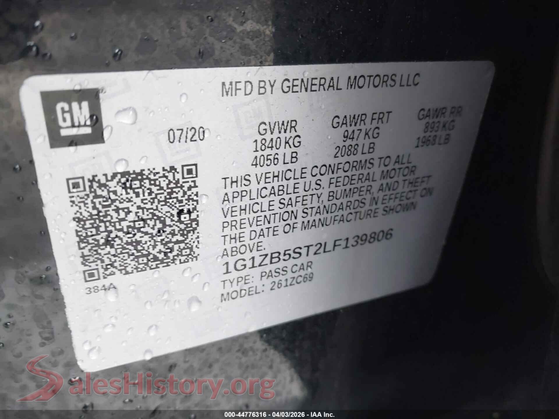 2020 CHEVROLET MALIBU VIN 1G1ZB5ST2LF139806, engine bay