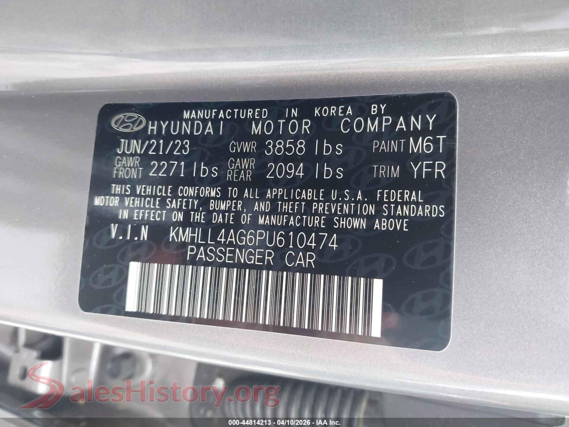 2023 HYUNDAI ELANTRA VIN KMHLL4AG6PU610474, engine bay