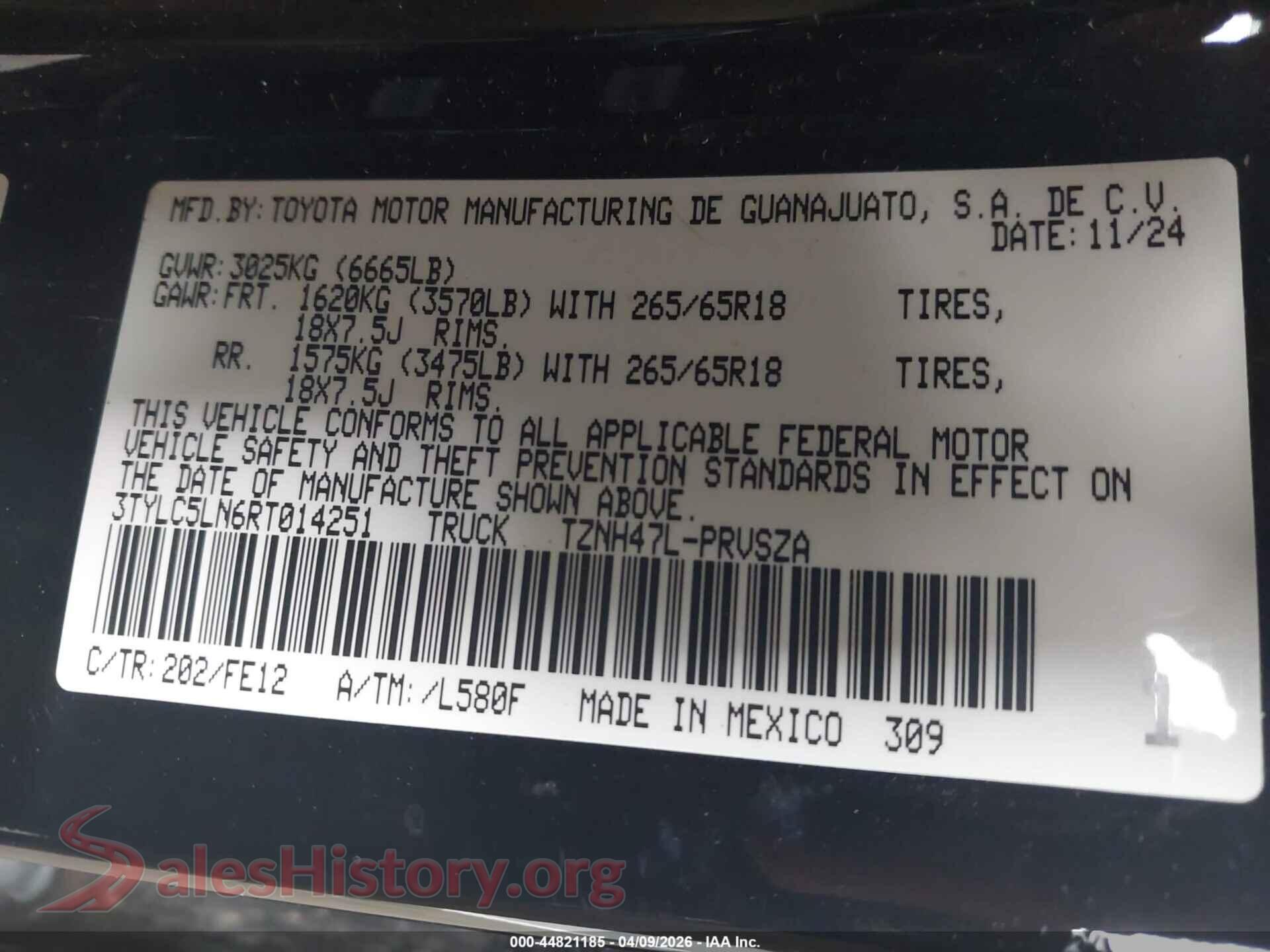 2024 TOYOTA TACOMA HYBRID VIN 3TYLC5LN6RT014251, engine bay