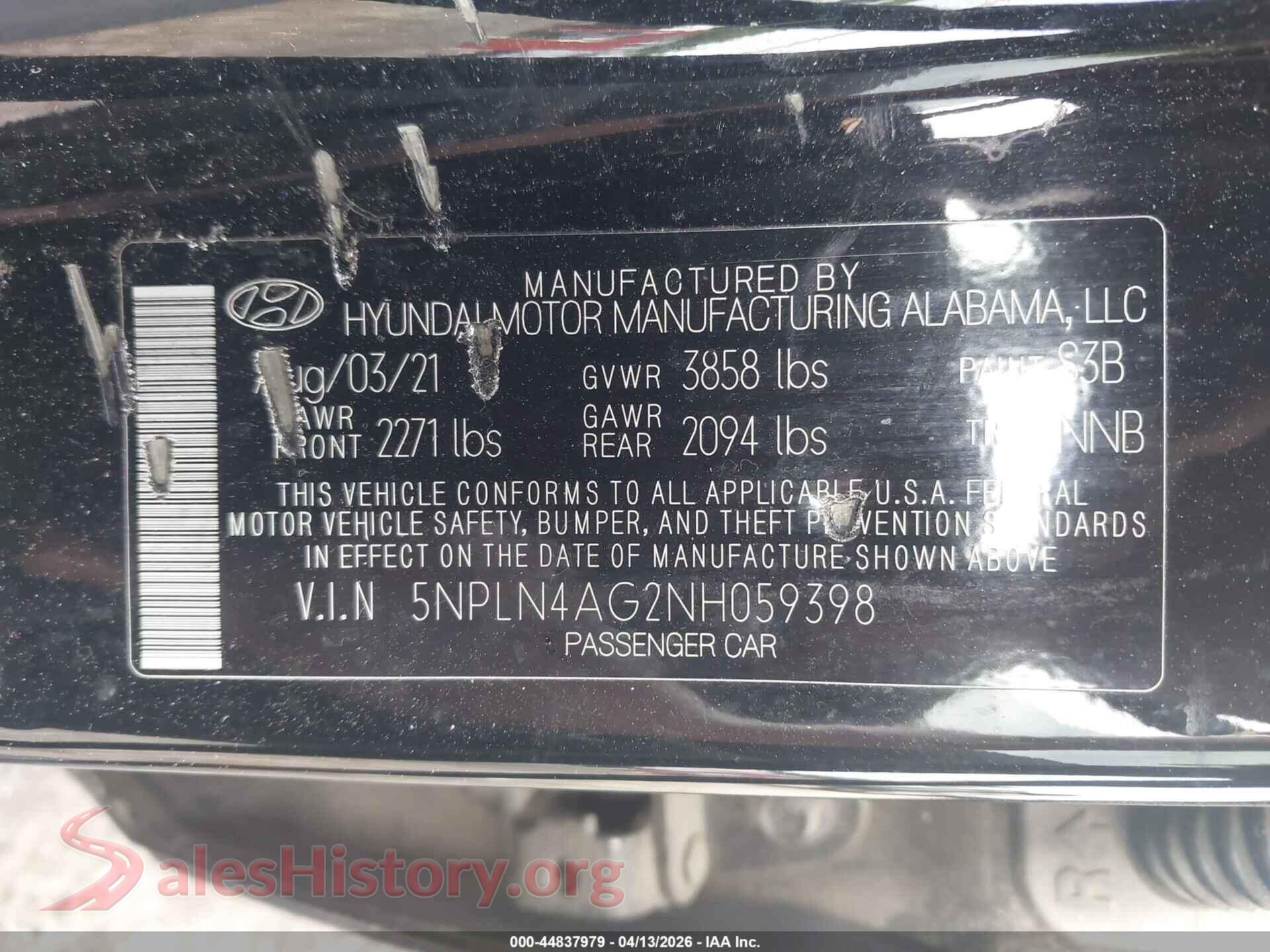 2022 HYUNDAI ELANTRA VIN 5NPLN4AG2NH059398, engine bay
