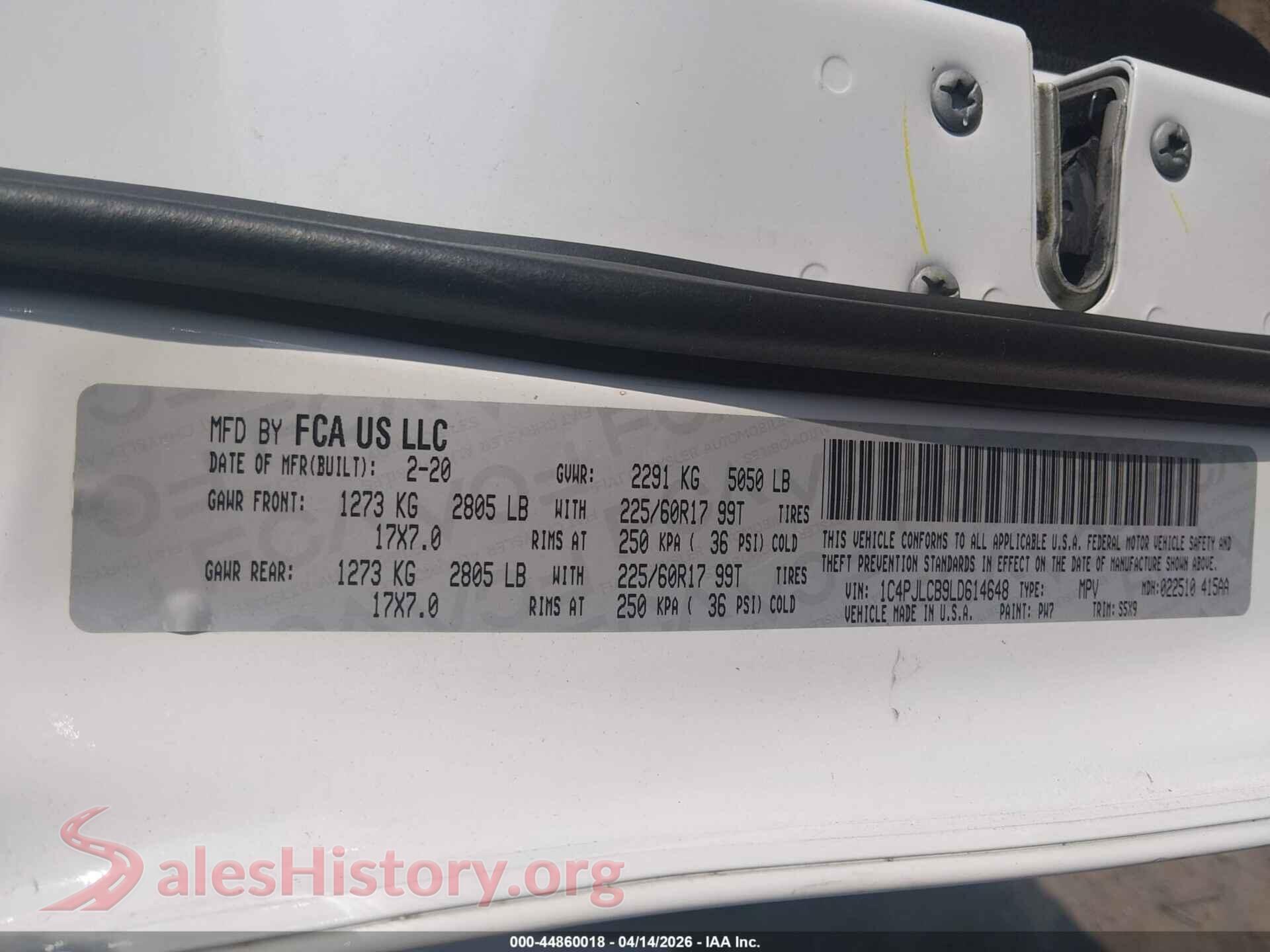 2020 JEEP CHEROKEE VIN 1C4PJLCB9LD614648, engine bay