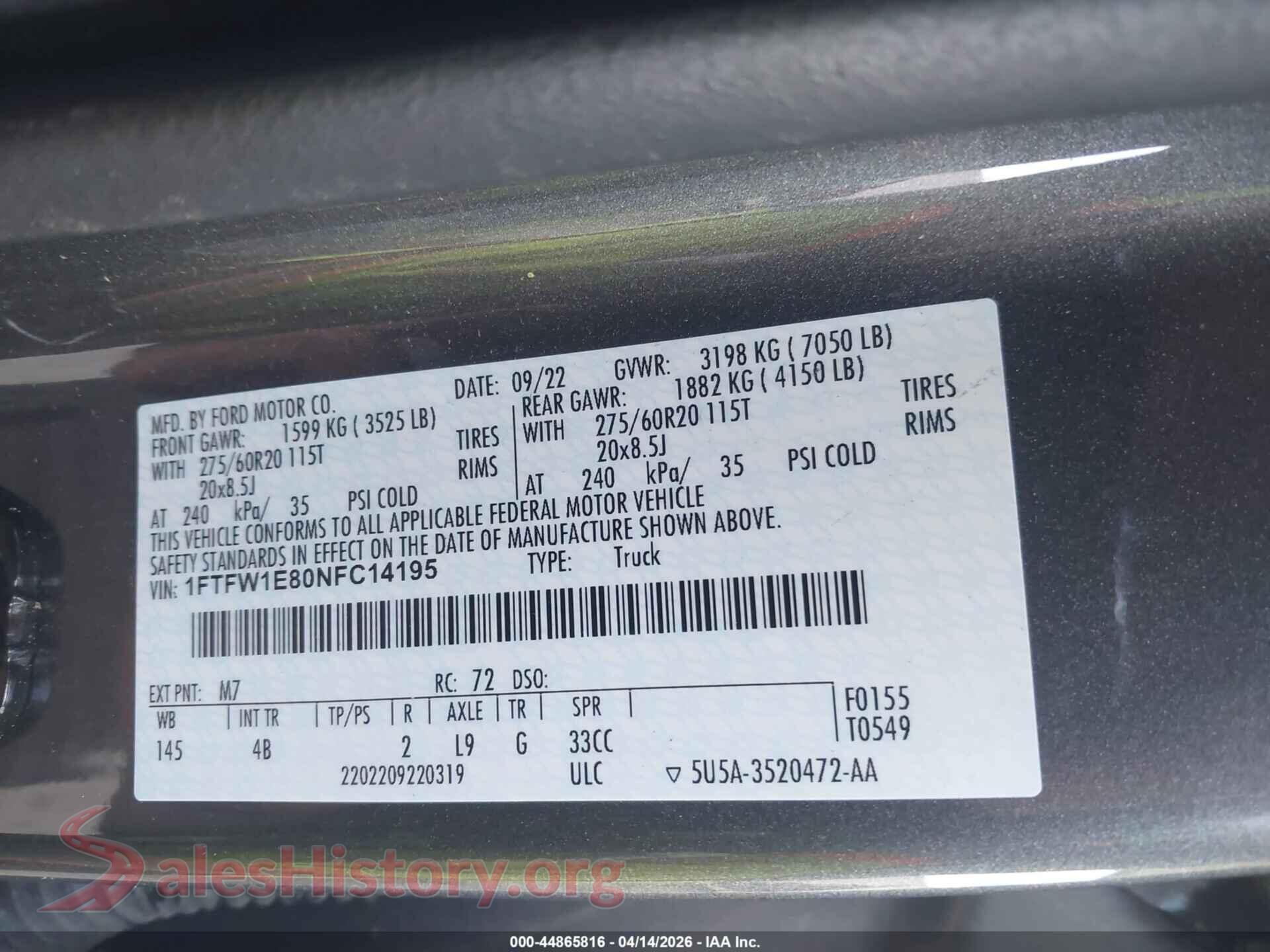 2022 FORD F-150 VIN 1FTFW1E80NFC14195, engine bay