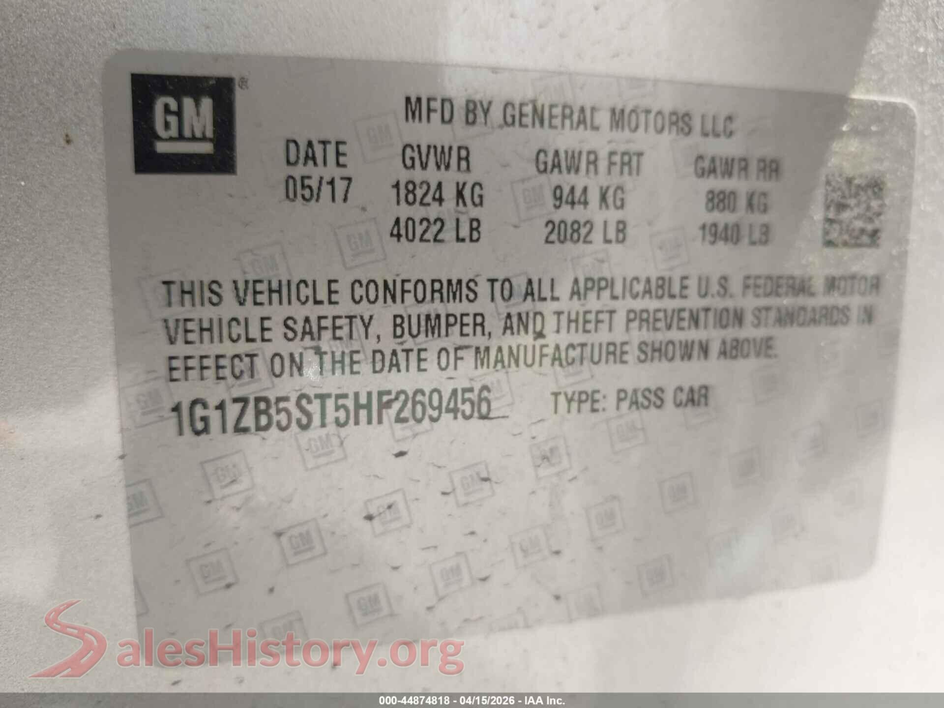 2017 CHEVROLET MALIBU VIN 1G1ZB5ST5HF269456, engine bay