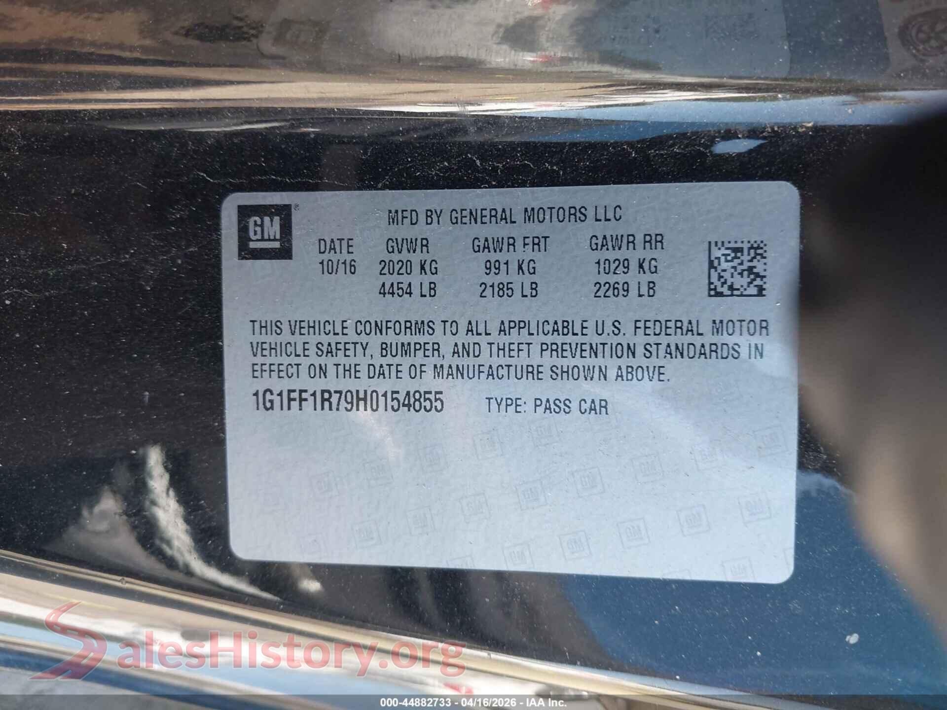 2017 CHEVROLET CAMARO VIN 1G1FF1R79H0154855, engine bay