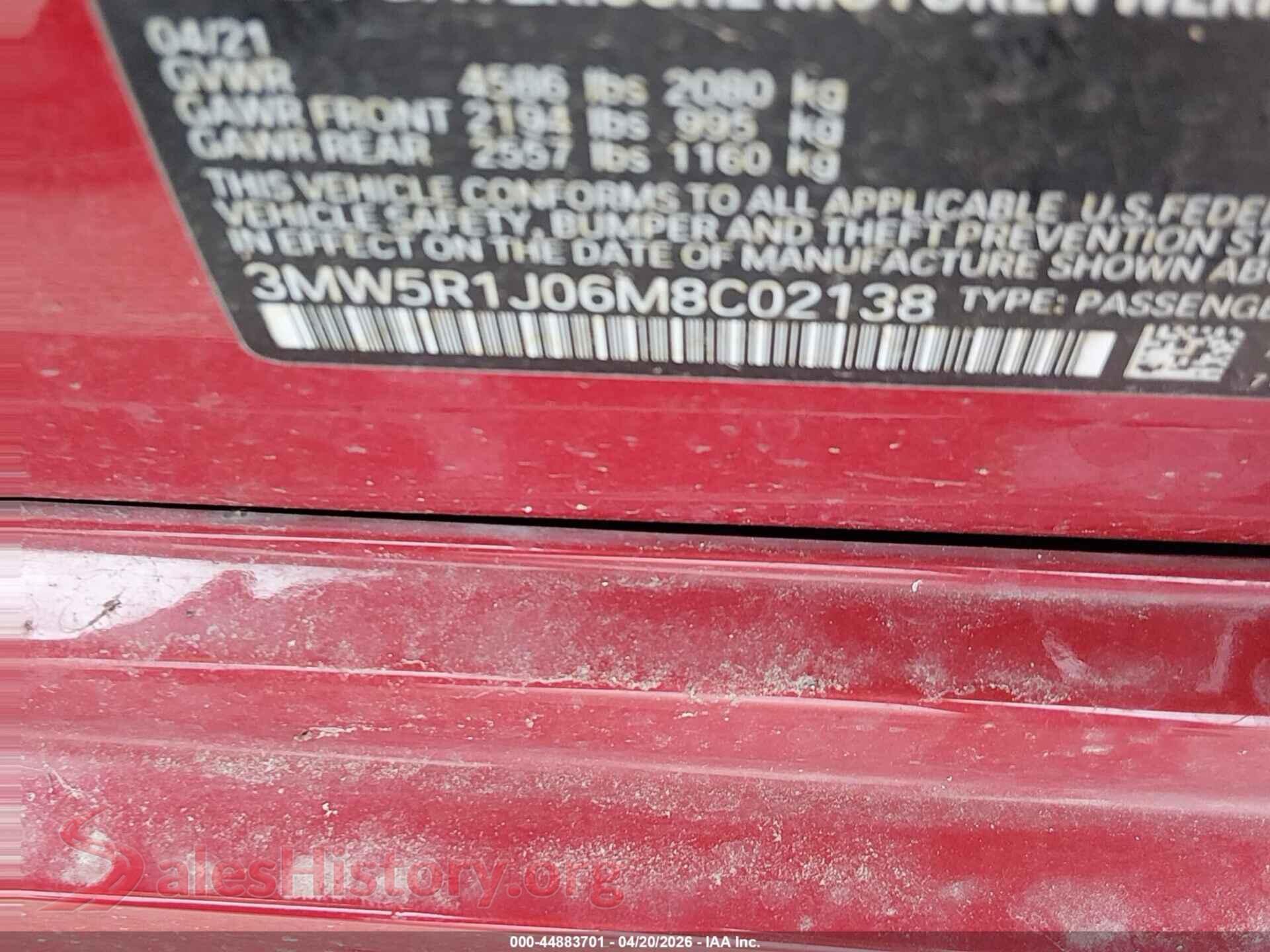 2021 BMW 330I VIN 3MW5R1J06M8C02138, engine bay