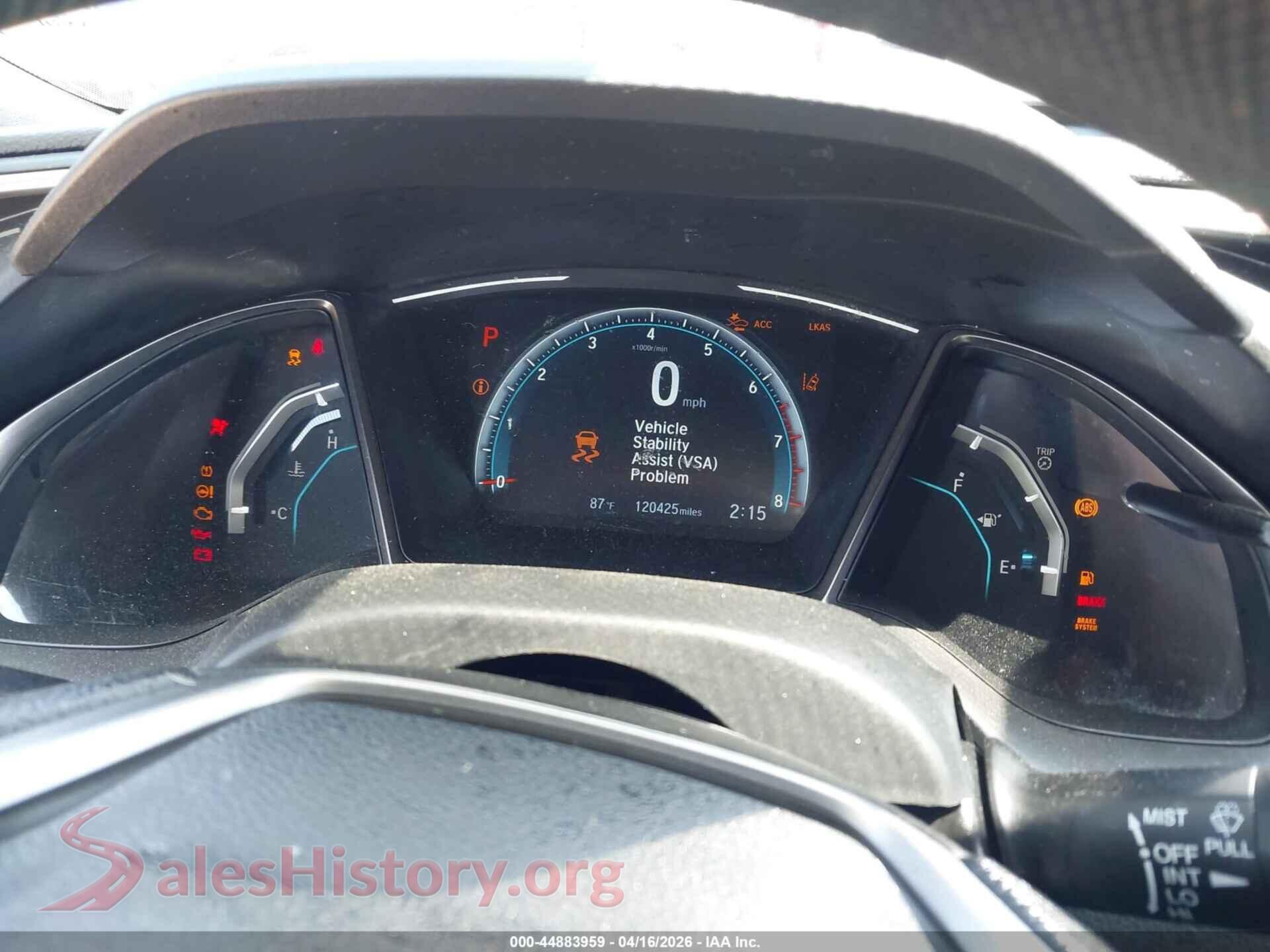 2019 HONDA CIVIC VIN SHHFK7H62KU226808, passenger side view