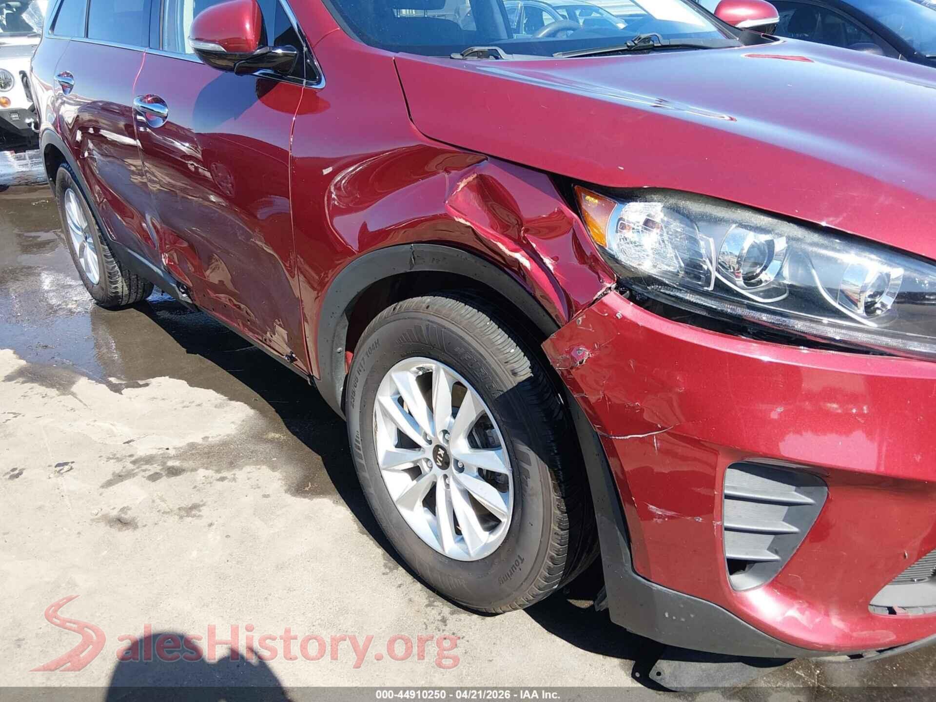 2019 KIA SORENTO VIN 5XYPG4A35KG510559, rear passenger side