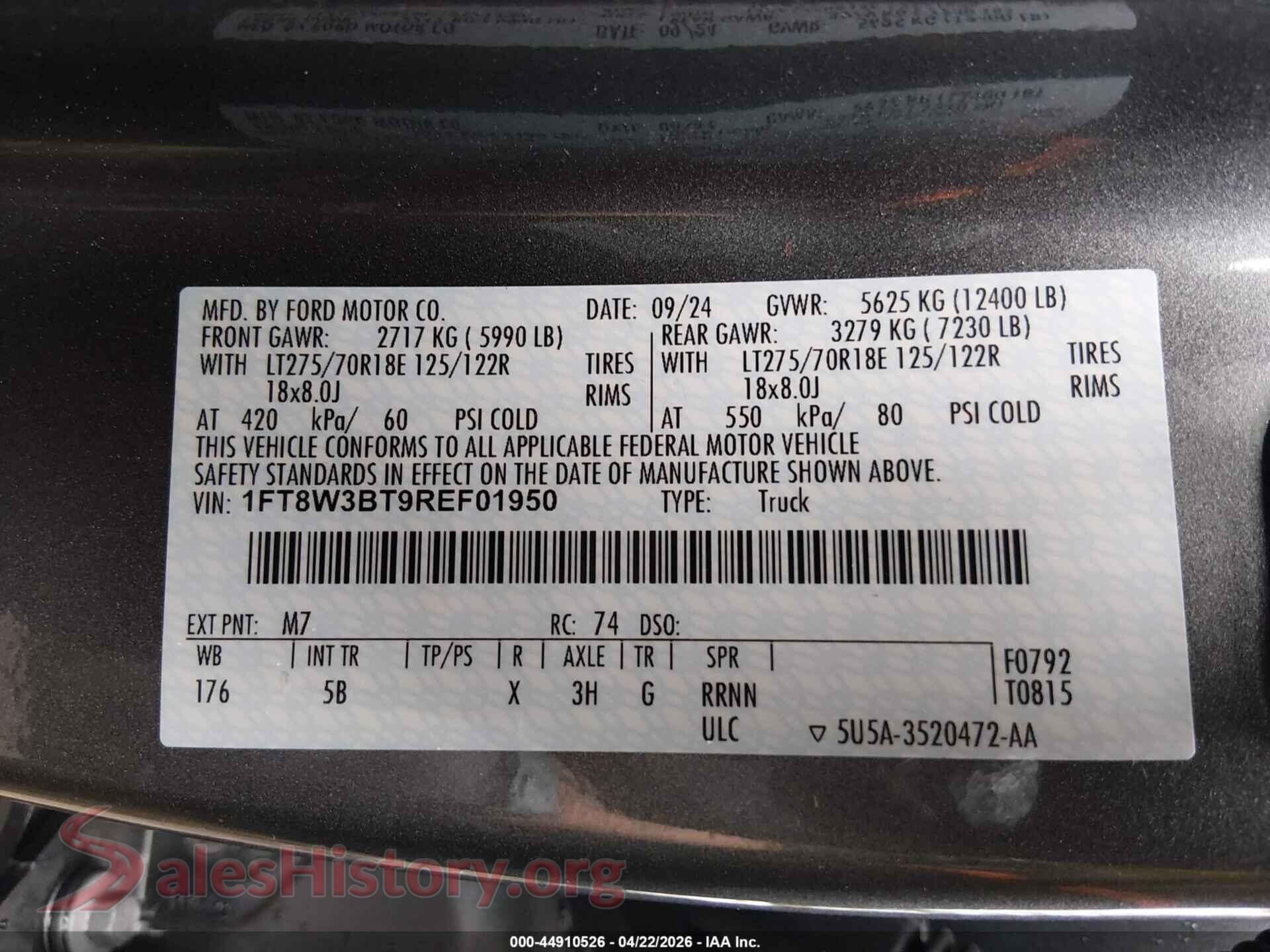 2024 FORD F-350 VIN 1FT8W3BT9REF01950, engine bay