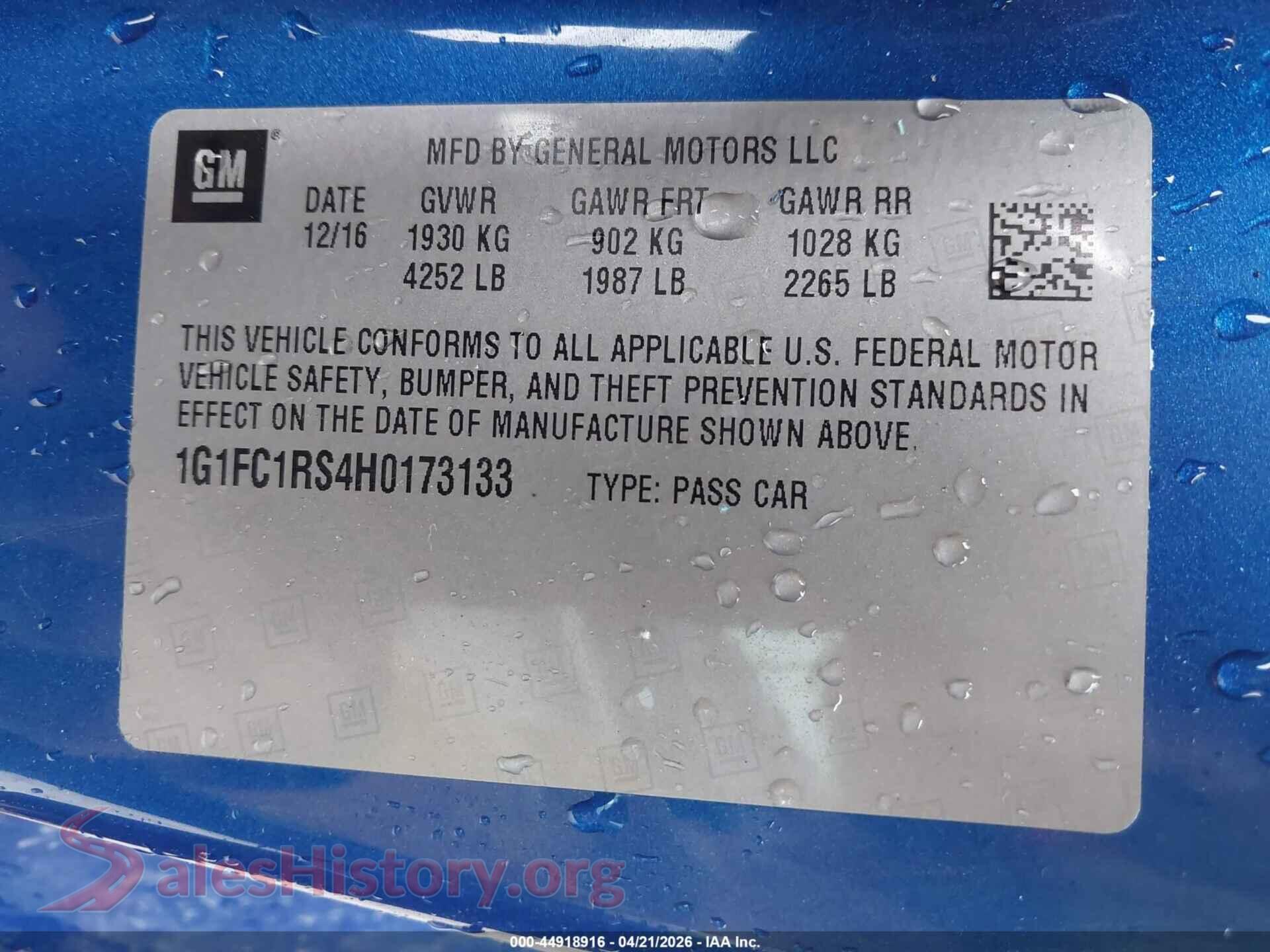 2017 CHEVROLET CAMARO VIN 1G1FC1RS4H0173133, engine bay