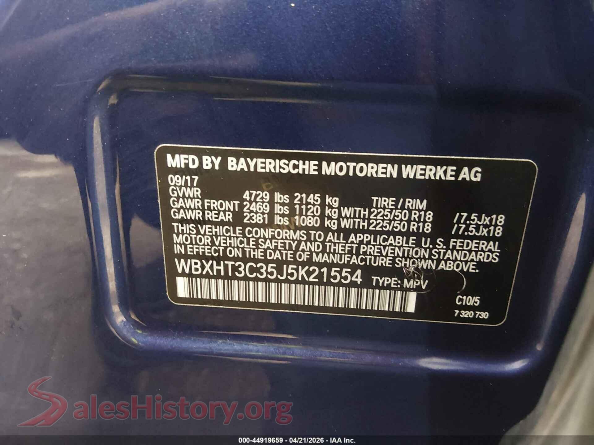 2018 BMW X1 VIN WBXHT3C35J5K21554, engine bay