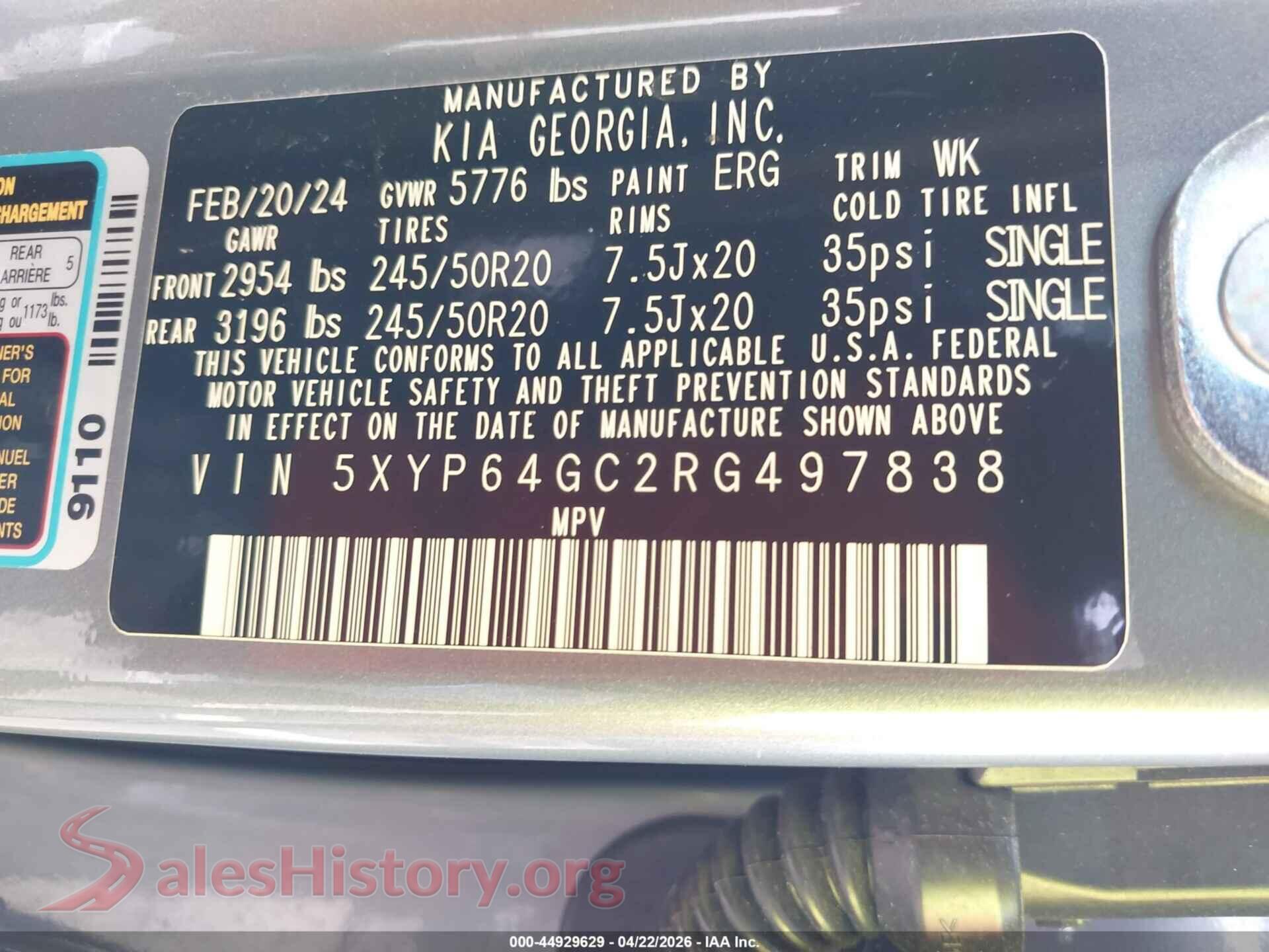2024 KIA TELLURIDE VIN 5XYP64GC2RG497838, engine bay