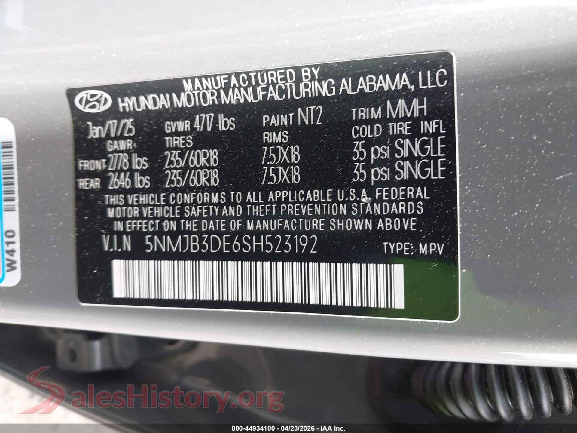 2025 HYUNDAI TUCSON VIN 5NMJB3DE6SH523192, engine bay