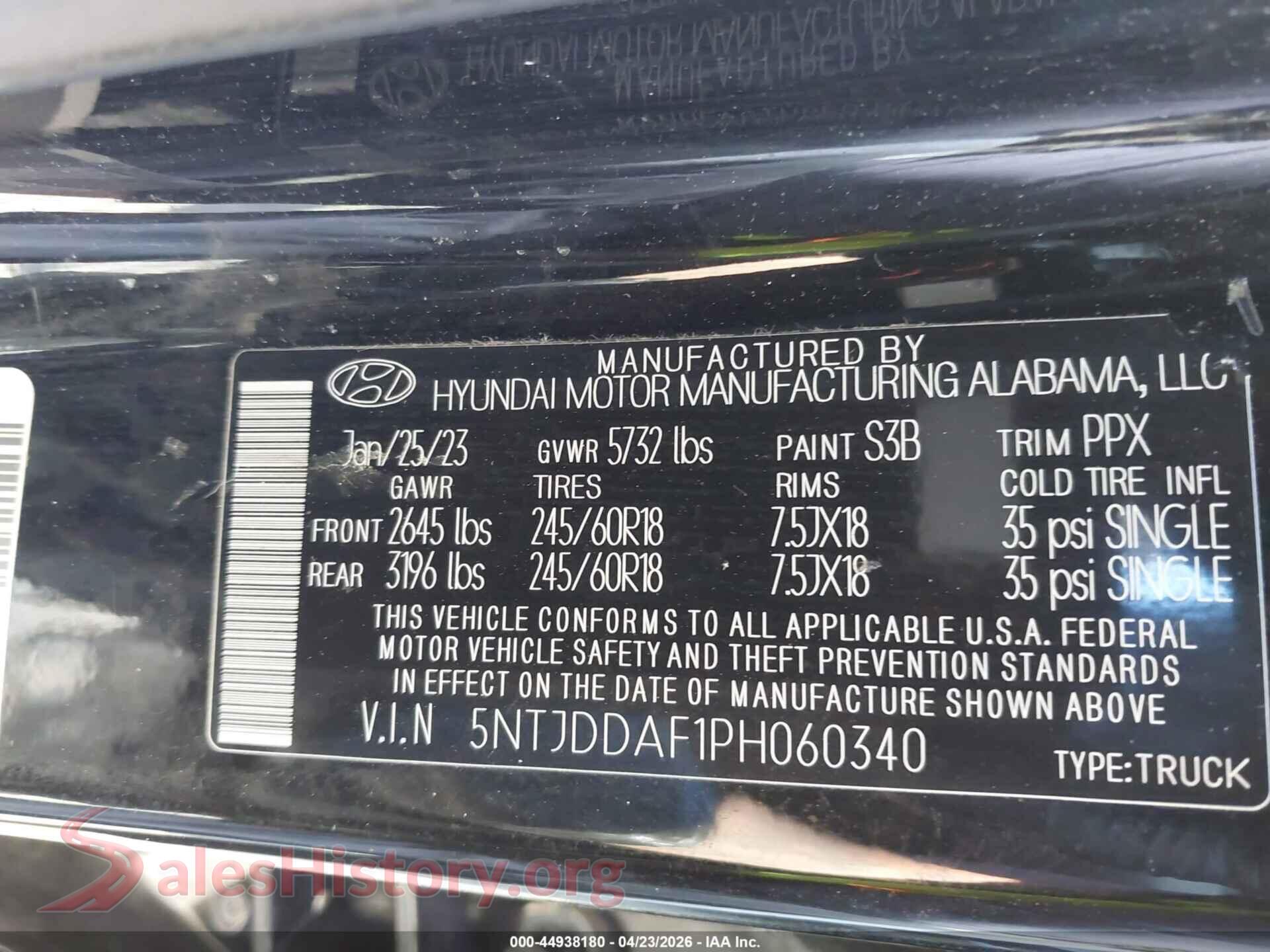 2023 HYUNDAI SANTA CRUZ VIN 5NTJDDAF1PH060340, engine bay