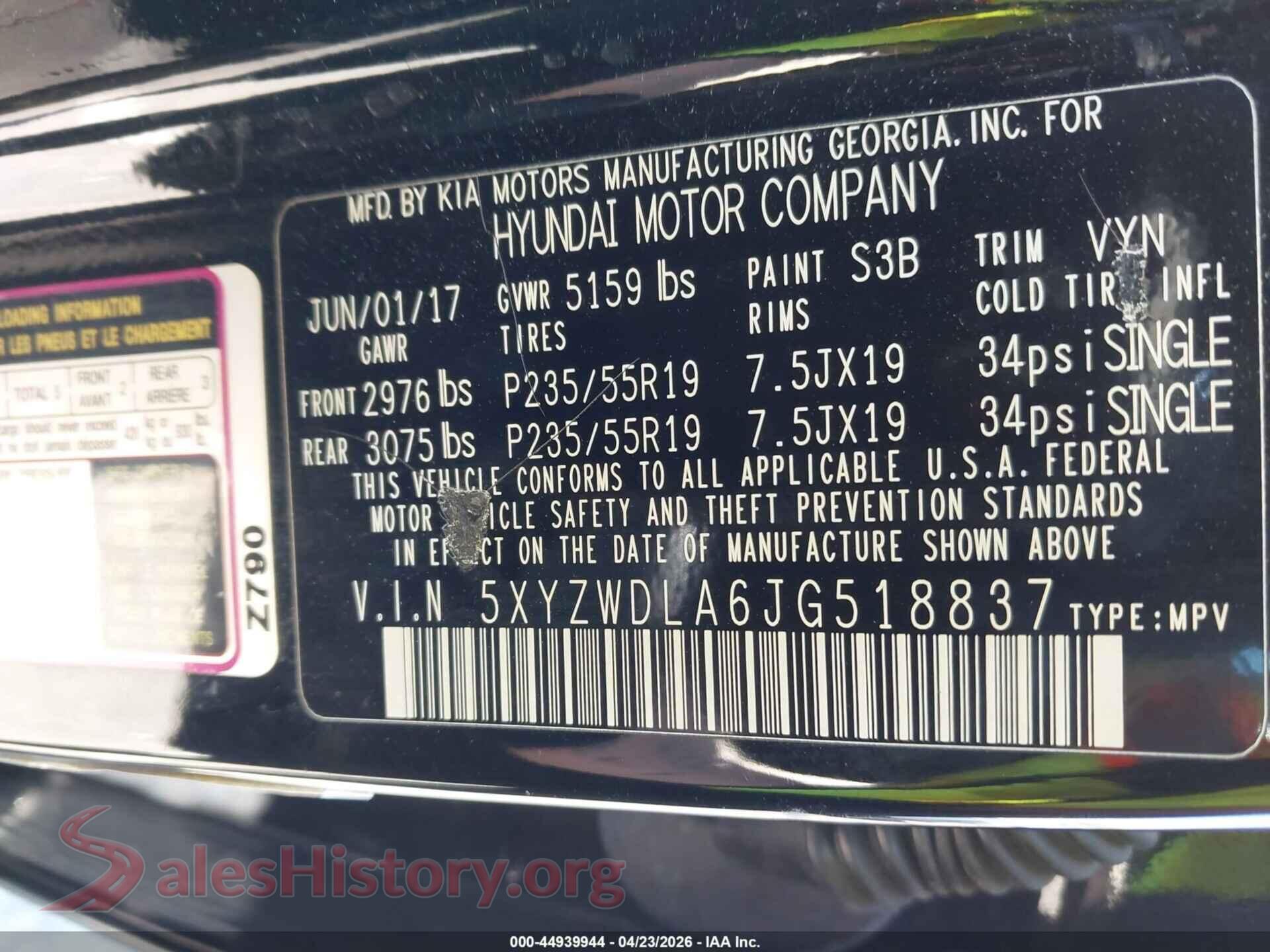 2018 HYUNDAI SANTA FE SPORT VIN 5XYZWDLA6JG518837, engine bay