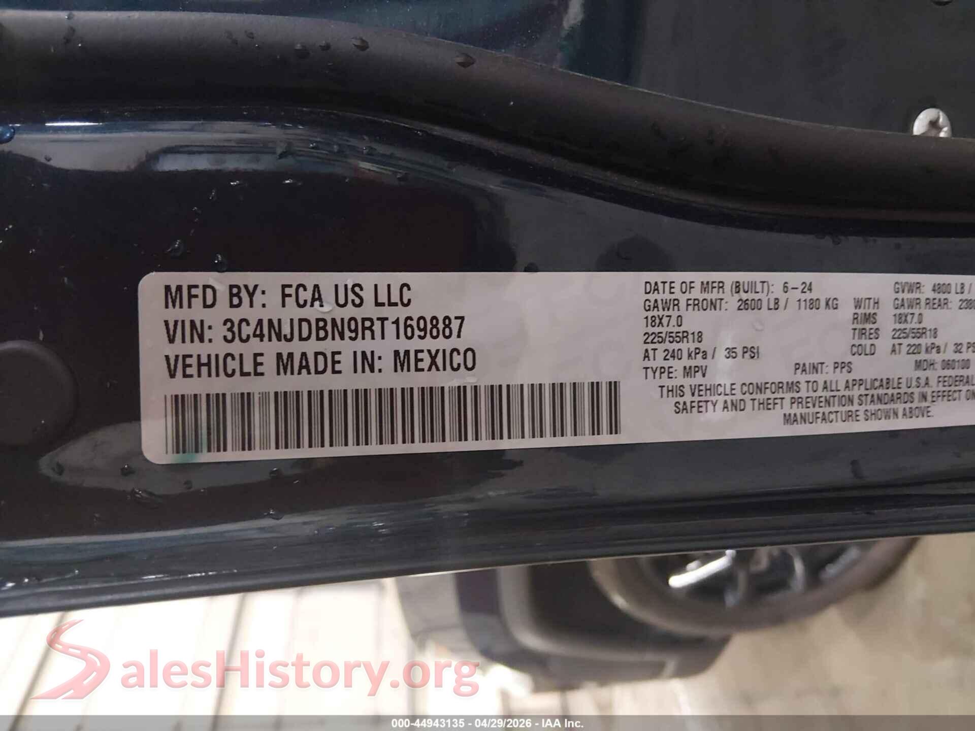 2024 JEEP COMPASS VIN 3C4NJDBN9RT169887, engine bay
