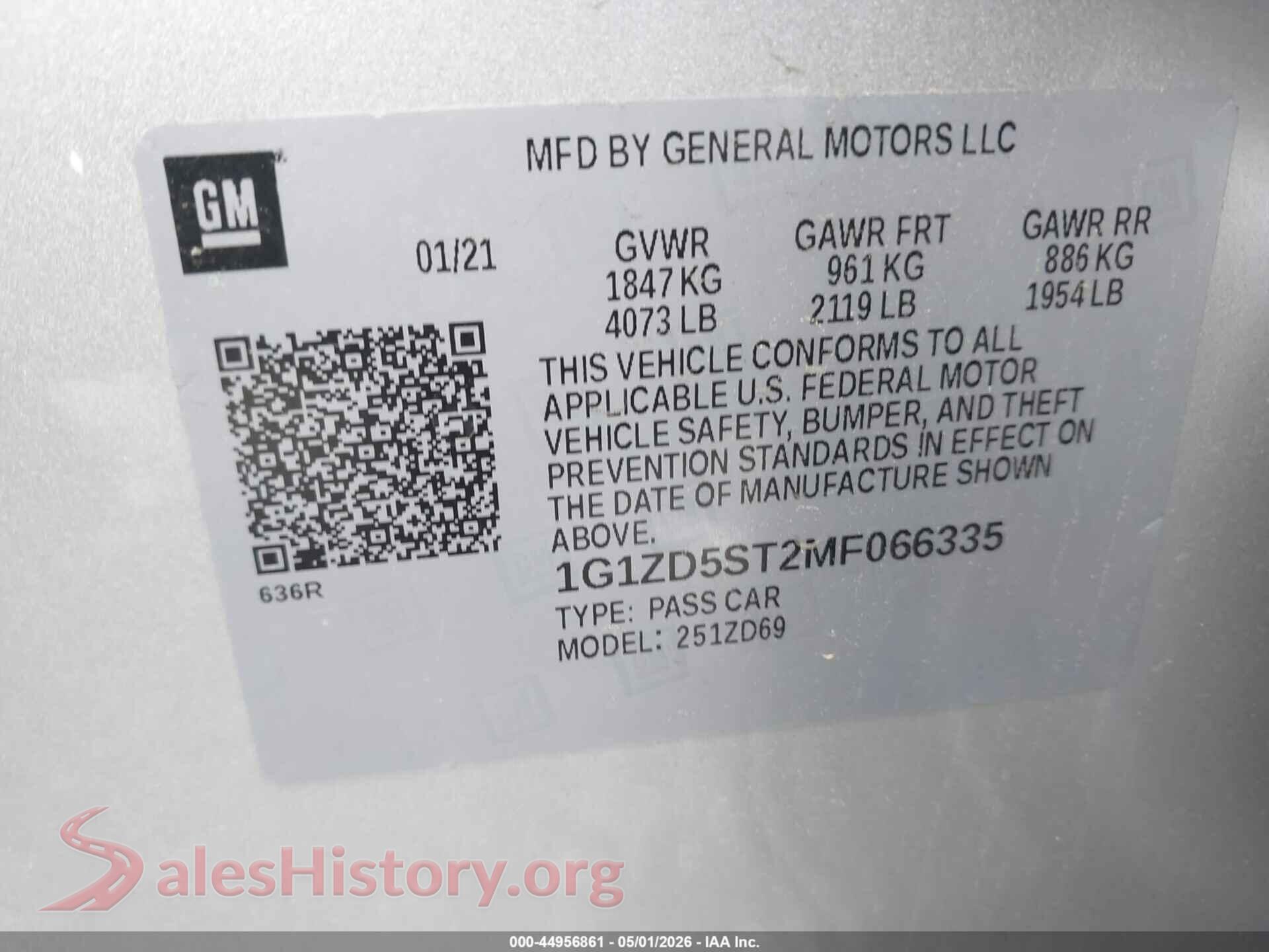2021 CHEVROLET MALIBU VIN 1G1ZD5ST2MF066335, engine bay