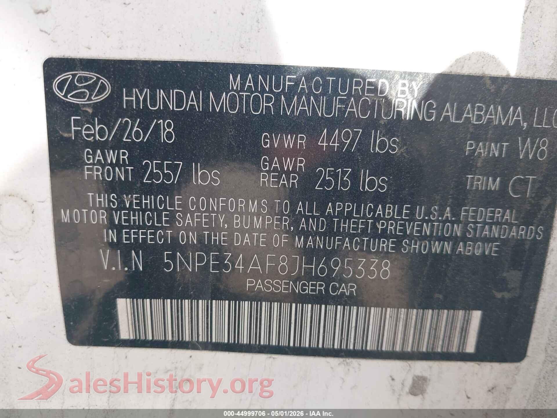 2018 HYUNDAI SONATA VIN 5NPE34AF8JH695338, engine bay
