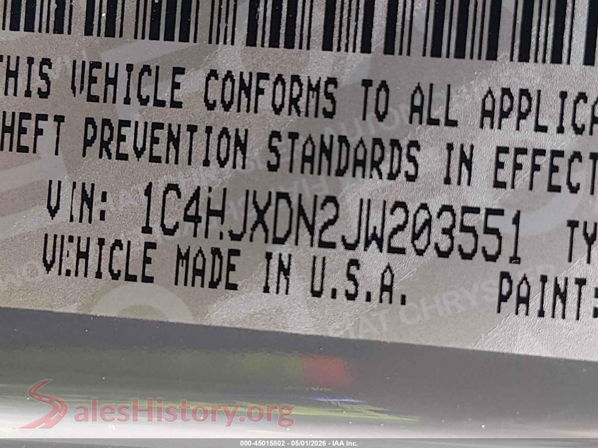 2018 JEEP WRANGLER UNLIMITED VIN 1C4HJXDN2JW203551, engine bay