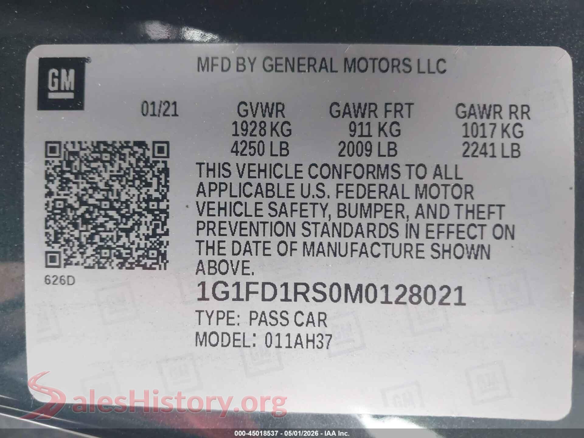 2021 CHEVROLET CAMARO VIN 1G1FD1RS0M0128021, engine bay