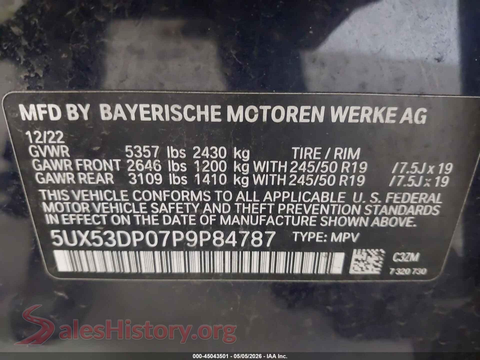 2023 BMW X3 VIN 5UX53DP07P9P84787, engine bay