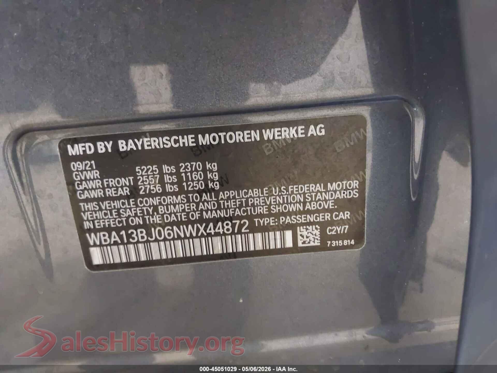 2022 BMW 530 VIN WBA13BJ06NWX44872, engine bay