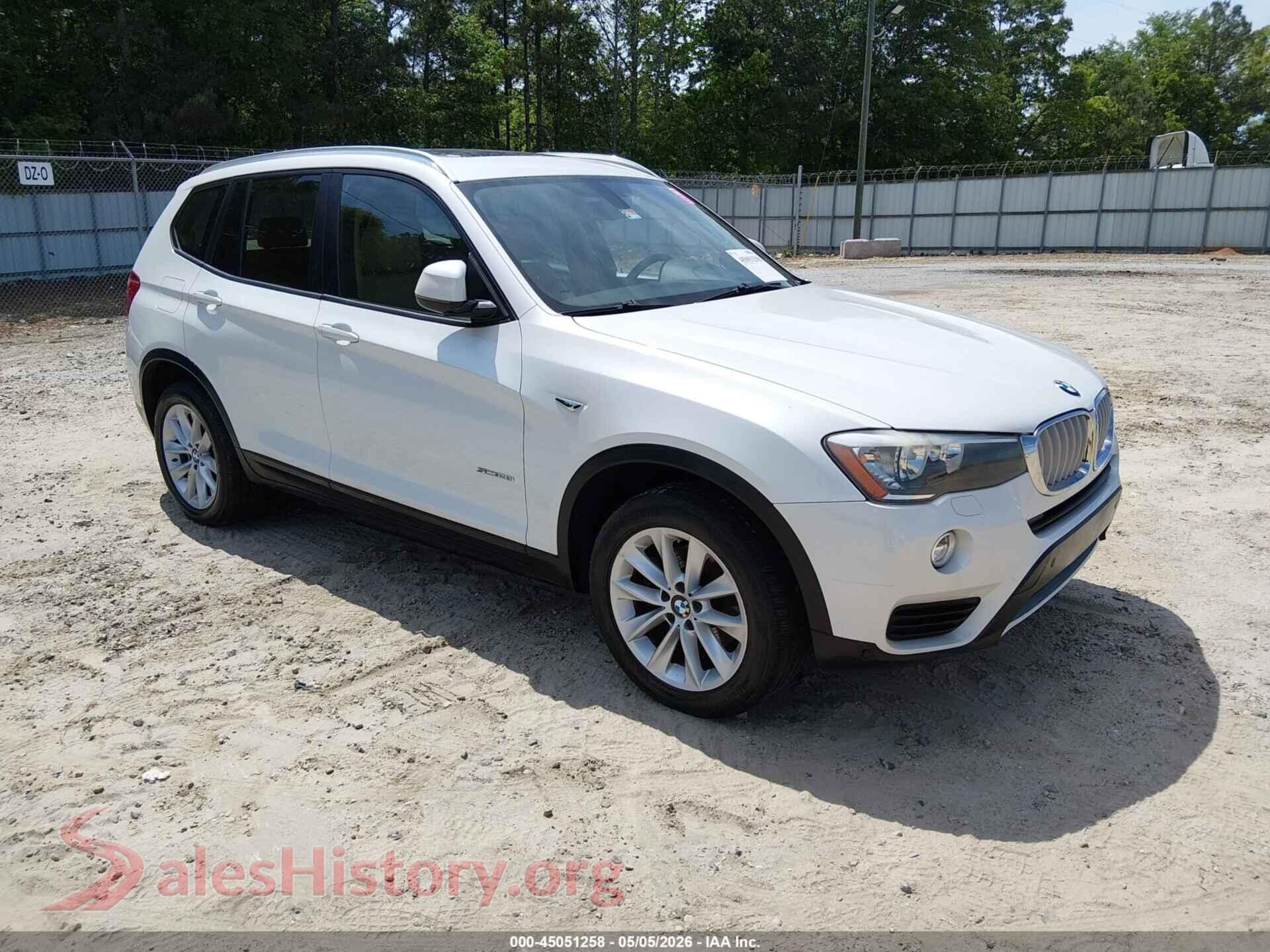 2017 BMW X3 VIN 5UXWZ7C39H0XY2082, auction photo
