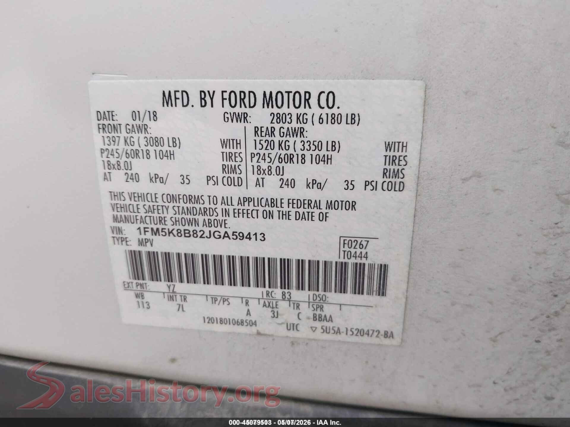 2018 FORD EXPLORER VIN 1FM5K8B82JGA59413, engine bay