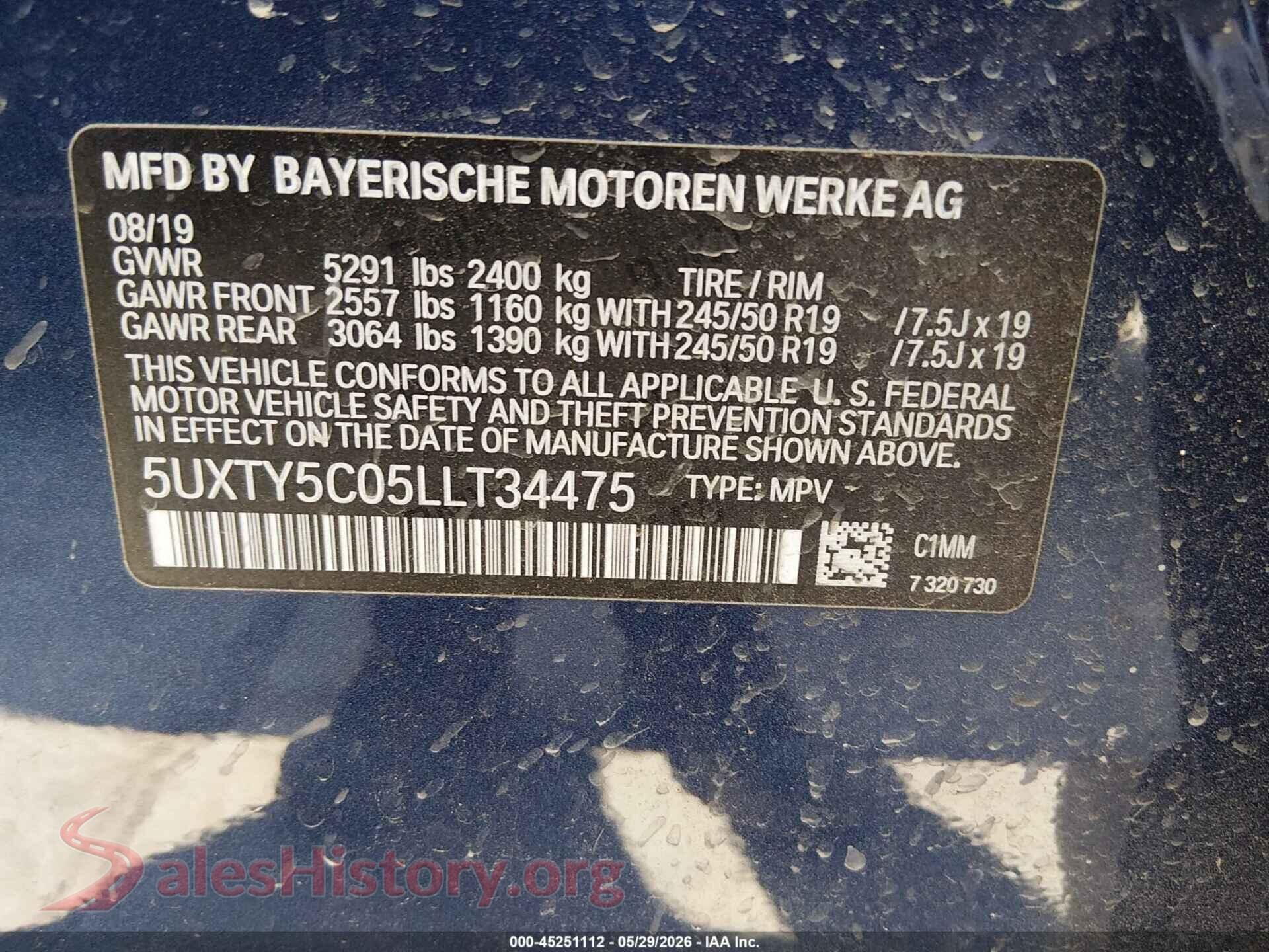 2020 BMW X3 VIN 5UXTY5C05LLT34475, engine bay