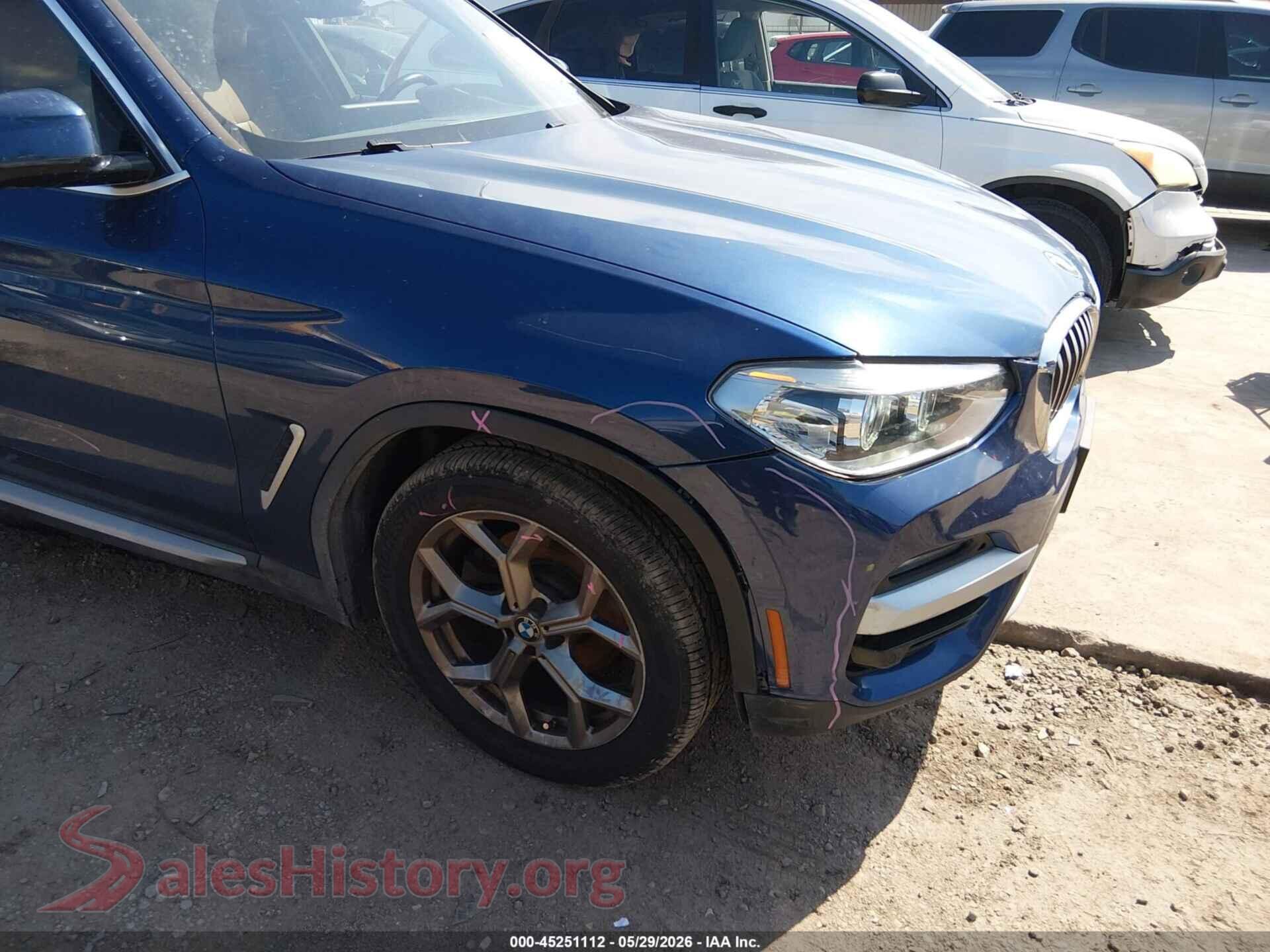 2020 BMW X3 VIN 5UXTY5C05LLT34475, rear passenger side